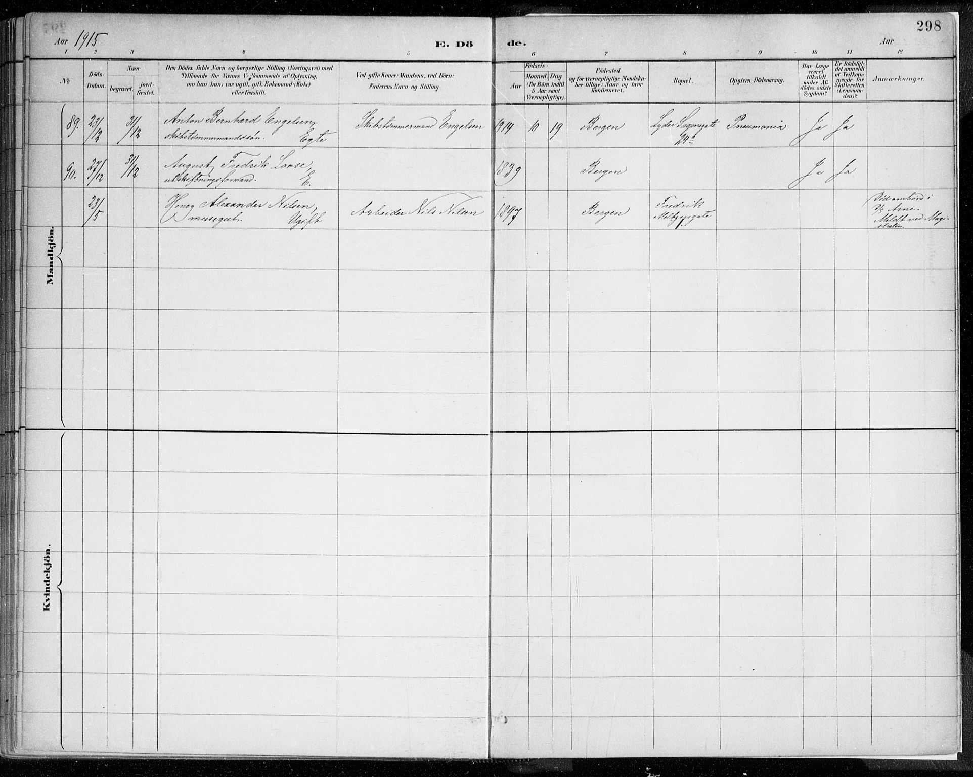 Johanneskirken sokneprestembete, SAB/A-76001/H/Haa/L0019: Parish register (official) no. E 1, 1885-1915, p. 298