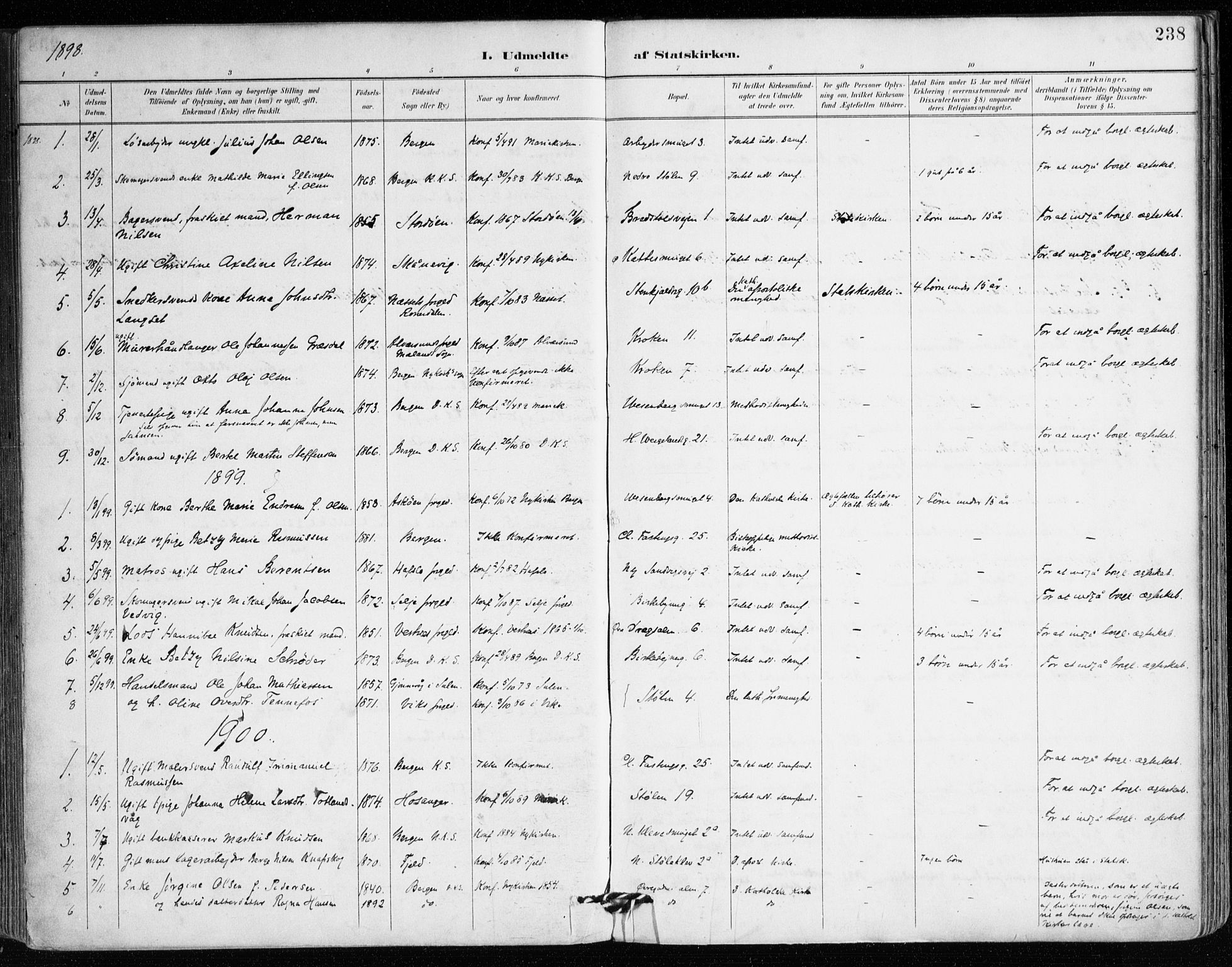 Mariakirken Sokneprestembete, AV/SAB-A-76901/H/Haa/L0008: Parish register (official) no. A 8, 1893-1942, p. 238