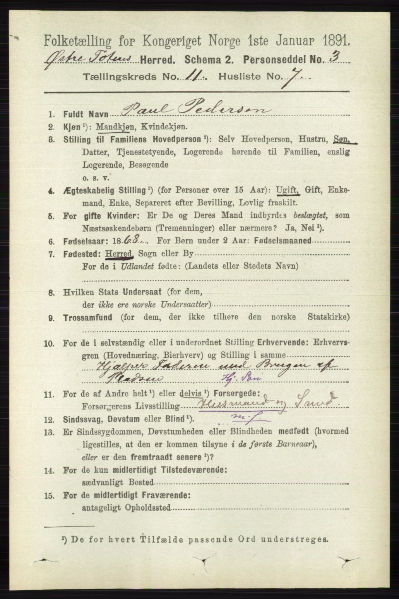 RA, 1891 census for 0528 Østre Toten, 1891, p. 6976