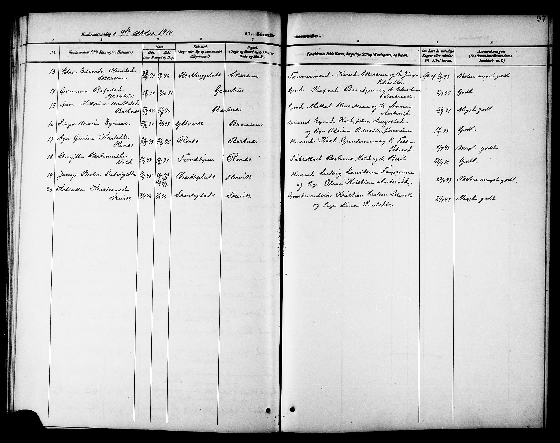 Ministerialprotokoller, klokkerbøker og fødselsregistre - Nord-Trøndelag, AV/SAT-A-1458/741/L0401: Parish register (copy) no. 741C02, 1899-1911, p. 97