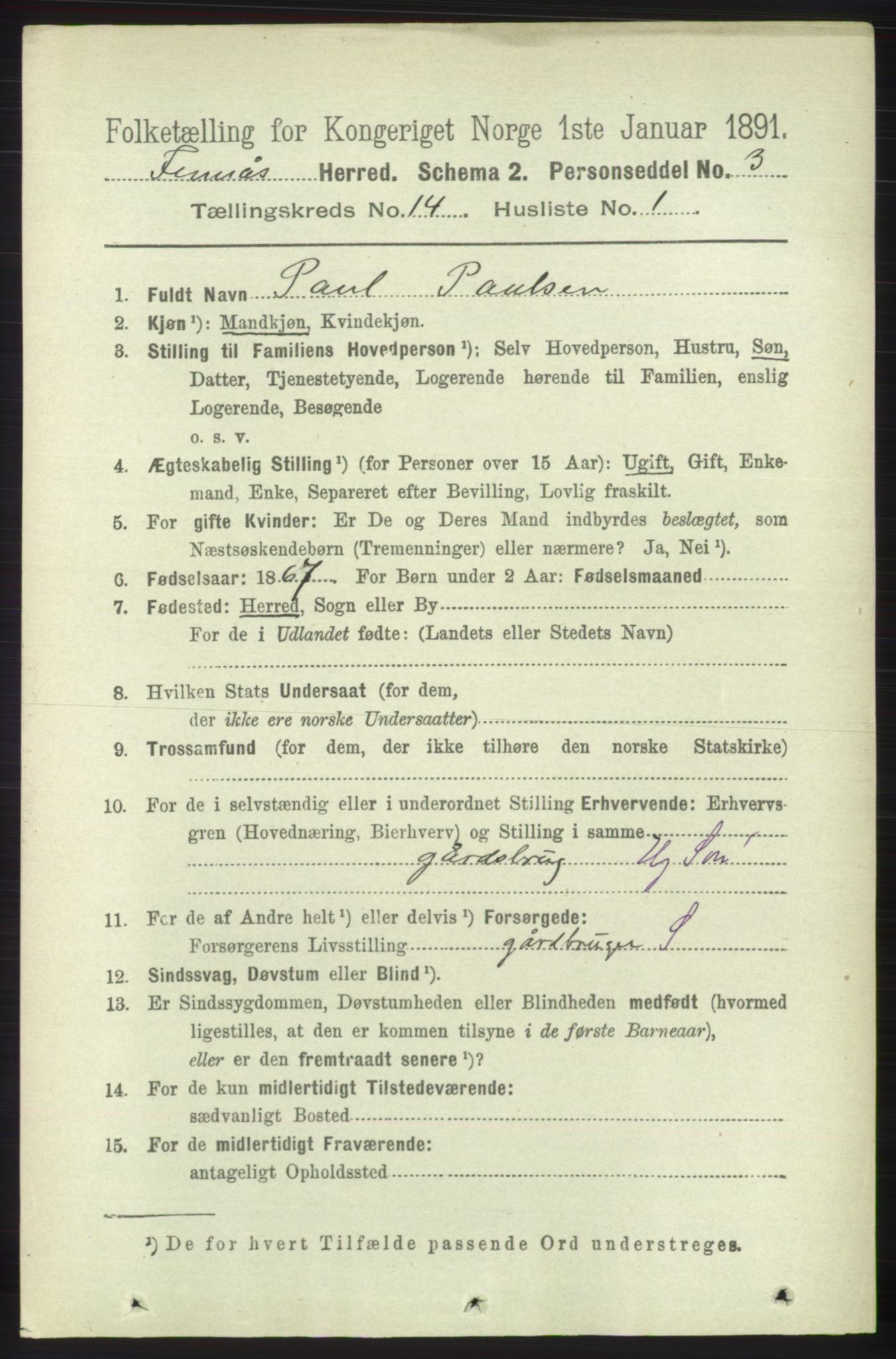 RA, 1891 census for 1218 Finnås, 1891, p. 5706