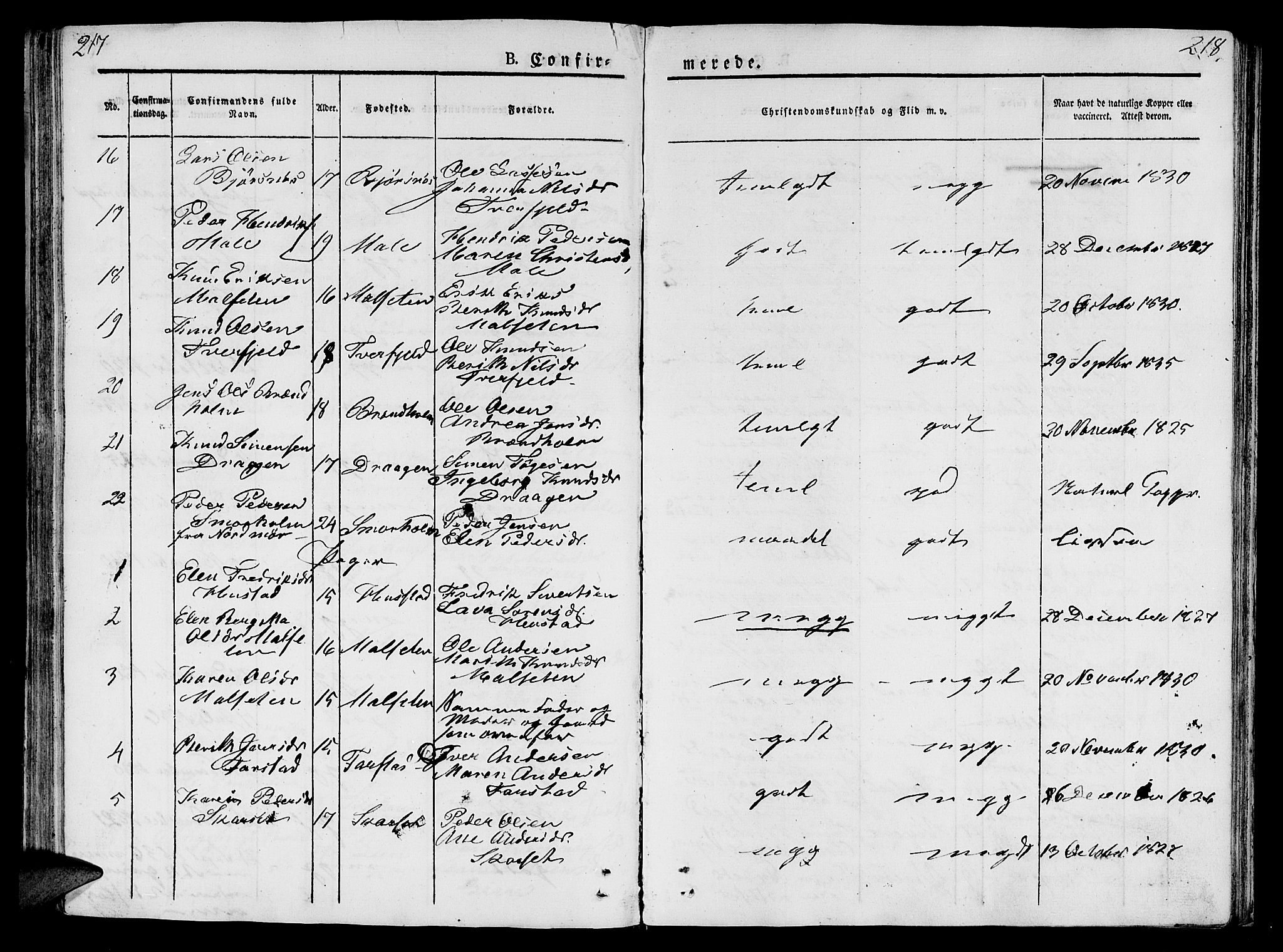 Ministerialprotokoller, klokkerbøker og fødselsregistre - Møre og Romsdal, AV/SAT-A-1454/566/L0765: Parish register (official) no. 566A04, 1829-1841, p. 217-218