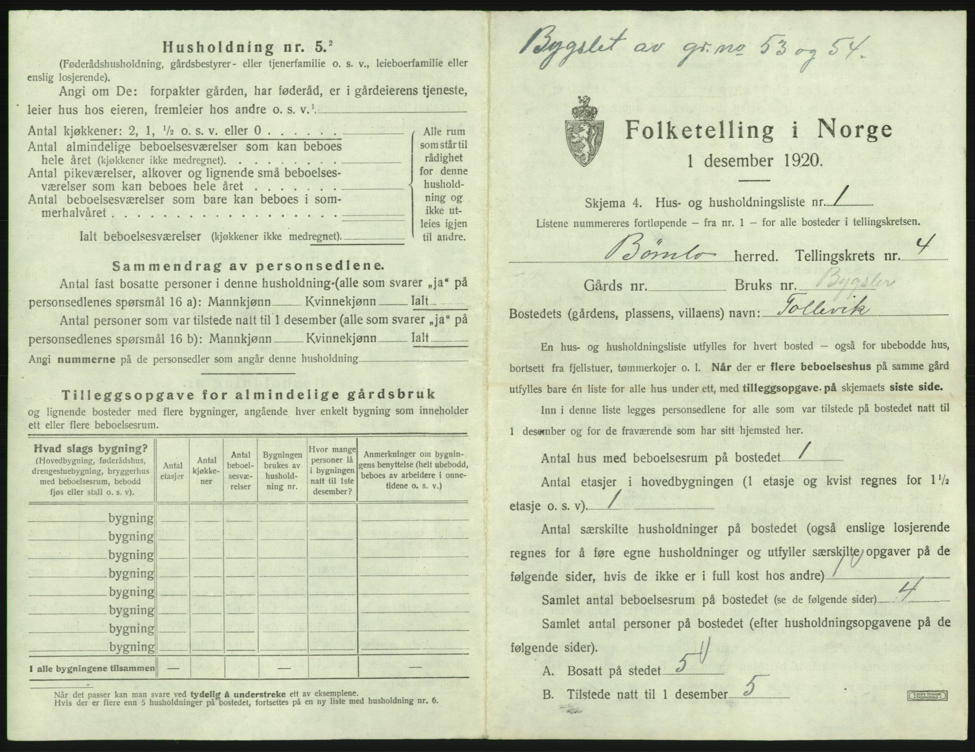 SAB, 1920 census for Bømlo, 1920, p. 433