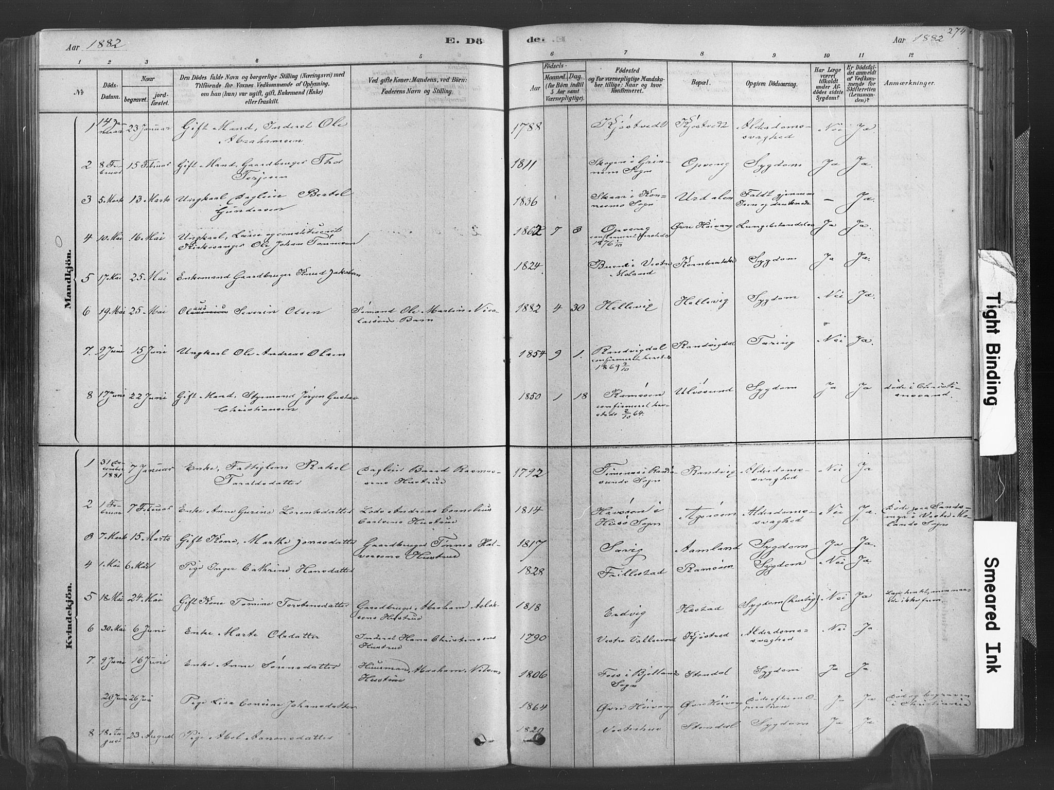 Høvåg sokneprestkontor, SAK/1111-0025/F/Fa/L0005: Parish register (official) no. A 5, 1878-1893, p. 274