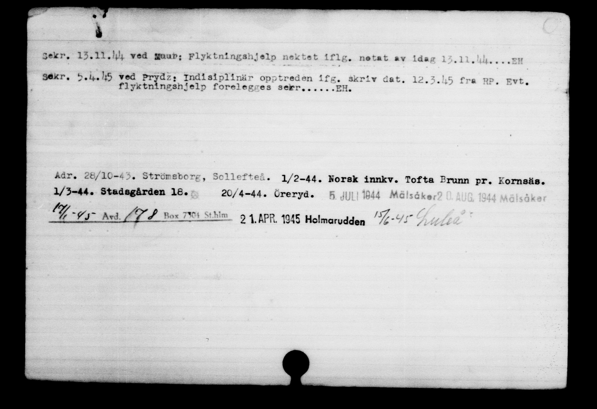 Utenriksstasjonene, Legasjonen i Stockholm, Flyktningkontoret, AV/RA-S-6753/V/Va/L0002: Kjesäterkartoteket, flyktninger med registreringsnr. 1001-2000, 1940-1945, p. 665
