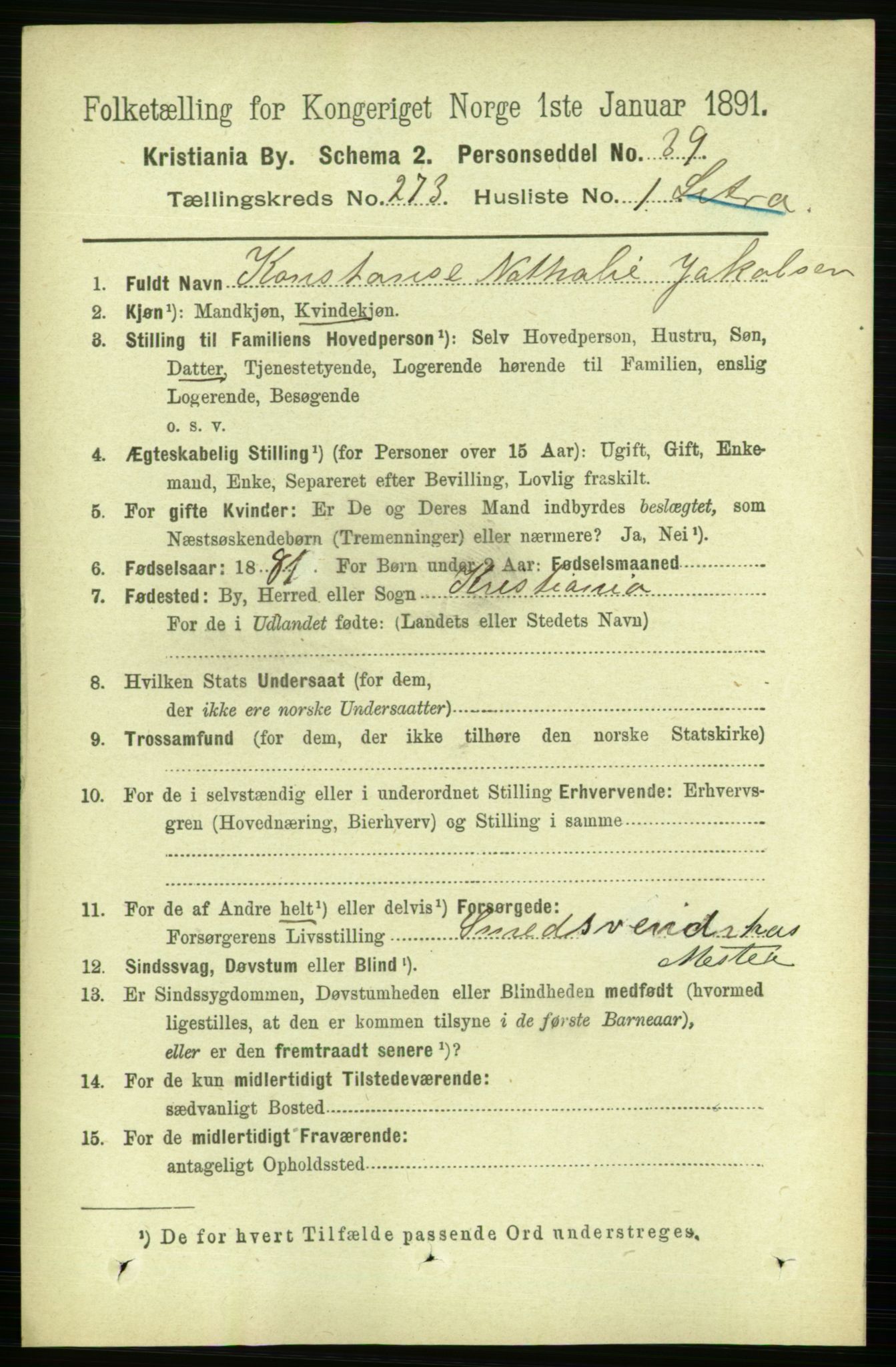 RA, 1891 census for 0301 Kristiania, 1891, p. 165798
