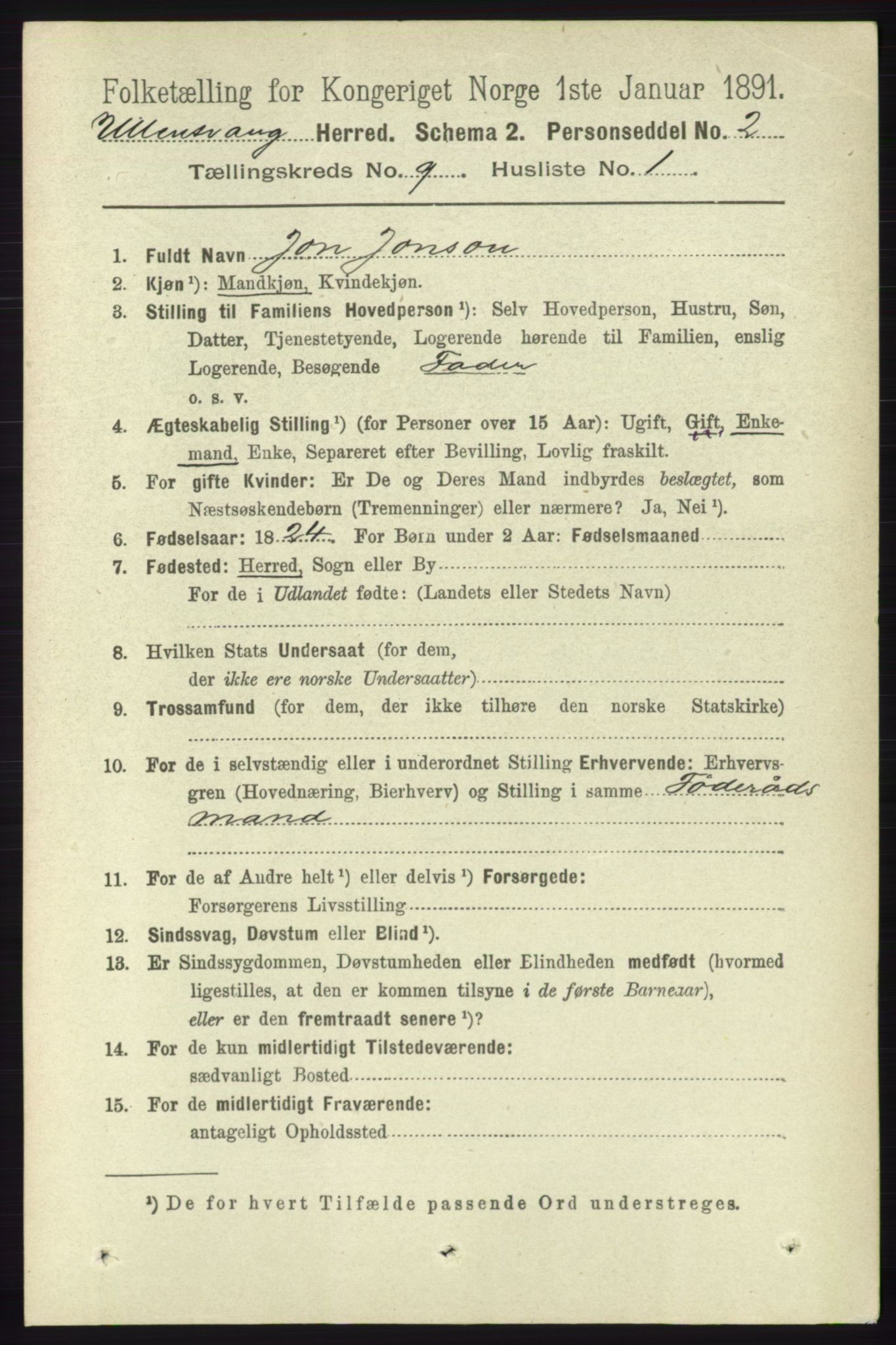 RA, 1891 census for 1230 Ullensvang, 1891, p. 3164