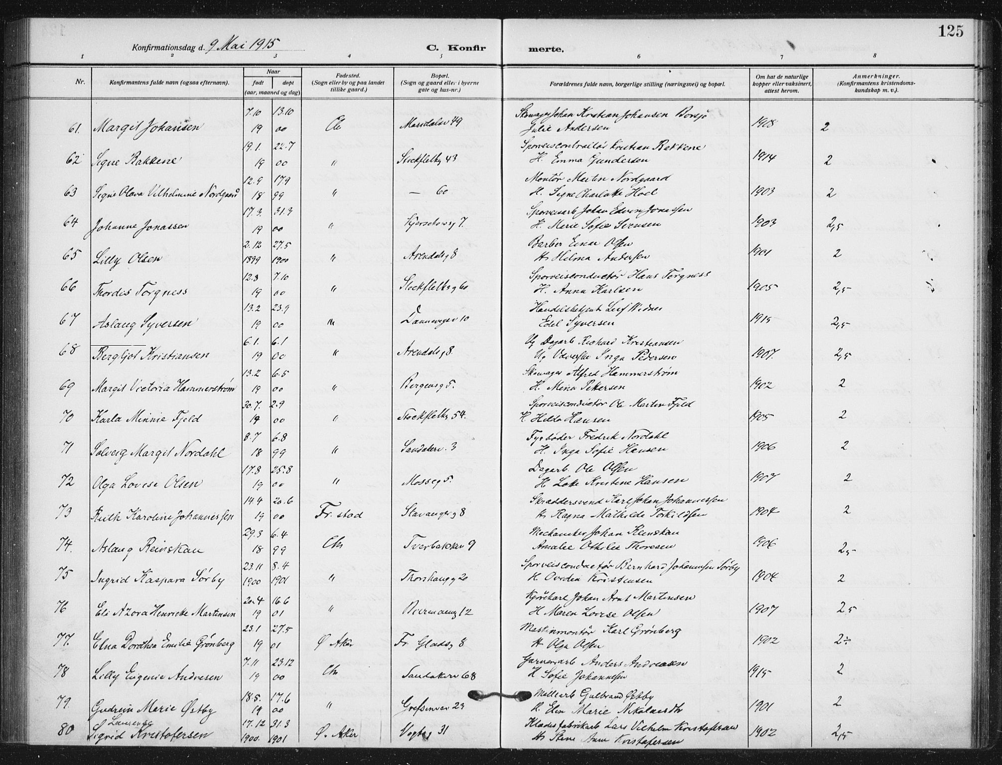 Sagene prestekontor Kirkebøker, AV/SAO-A-10796/F/L0008: Parish register (official) no. 8, 1910-1919, p. 125