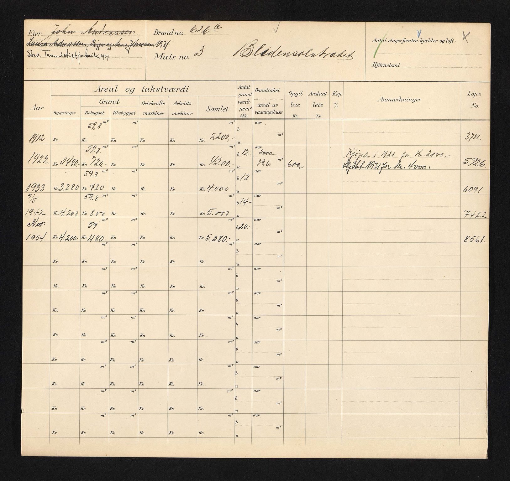 Stavanger kommune. Skattetakstvesenet, BYST/A-0440/F/Fa/Faa/L0005/0005: Skattetakstkort / Blidensolstredet 1 - Blokkmakergata 12