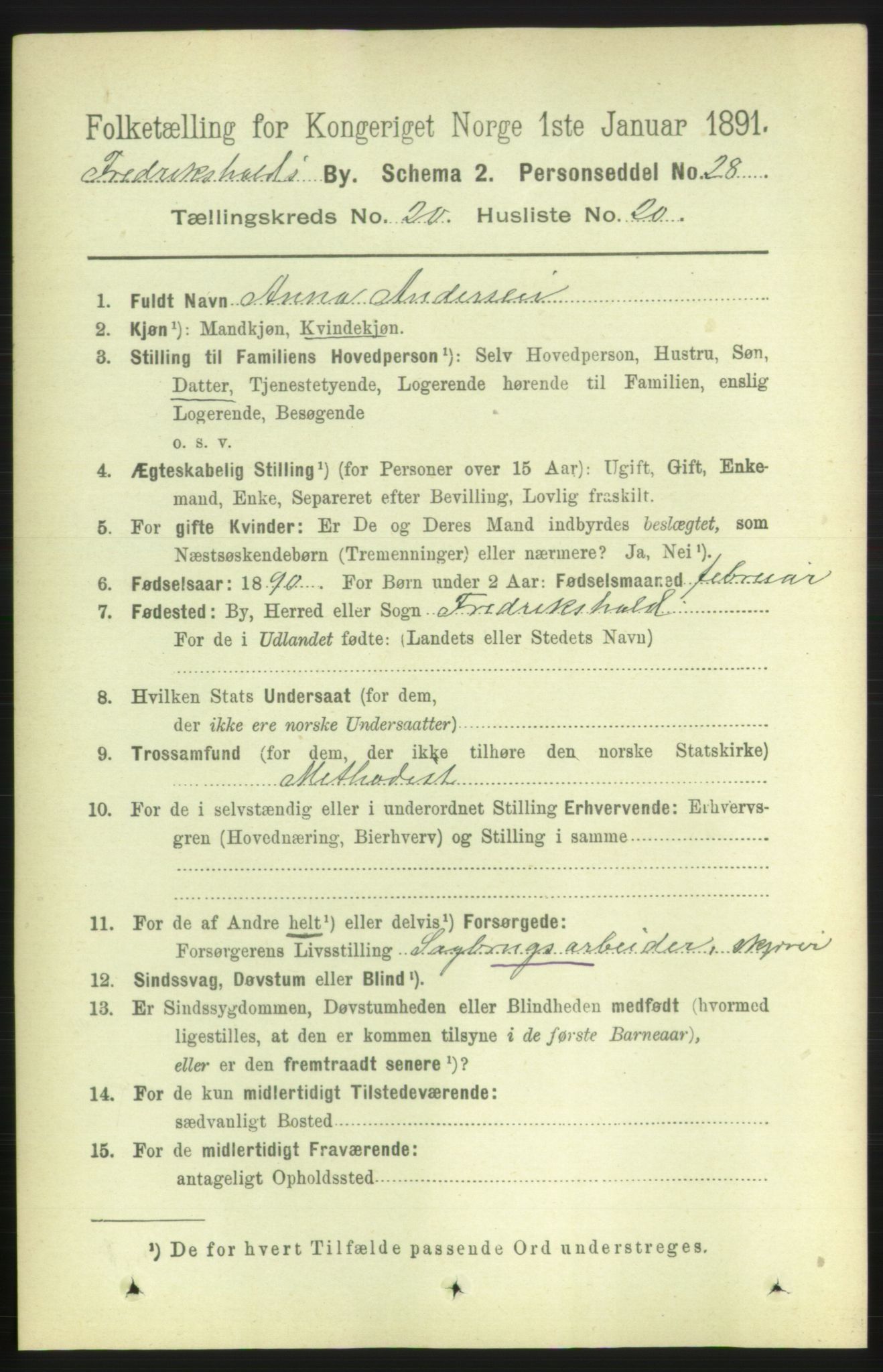 RA, 1891 census for 0101 Fredrikshald, 1891, p. 12628