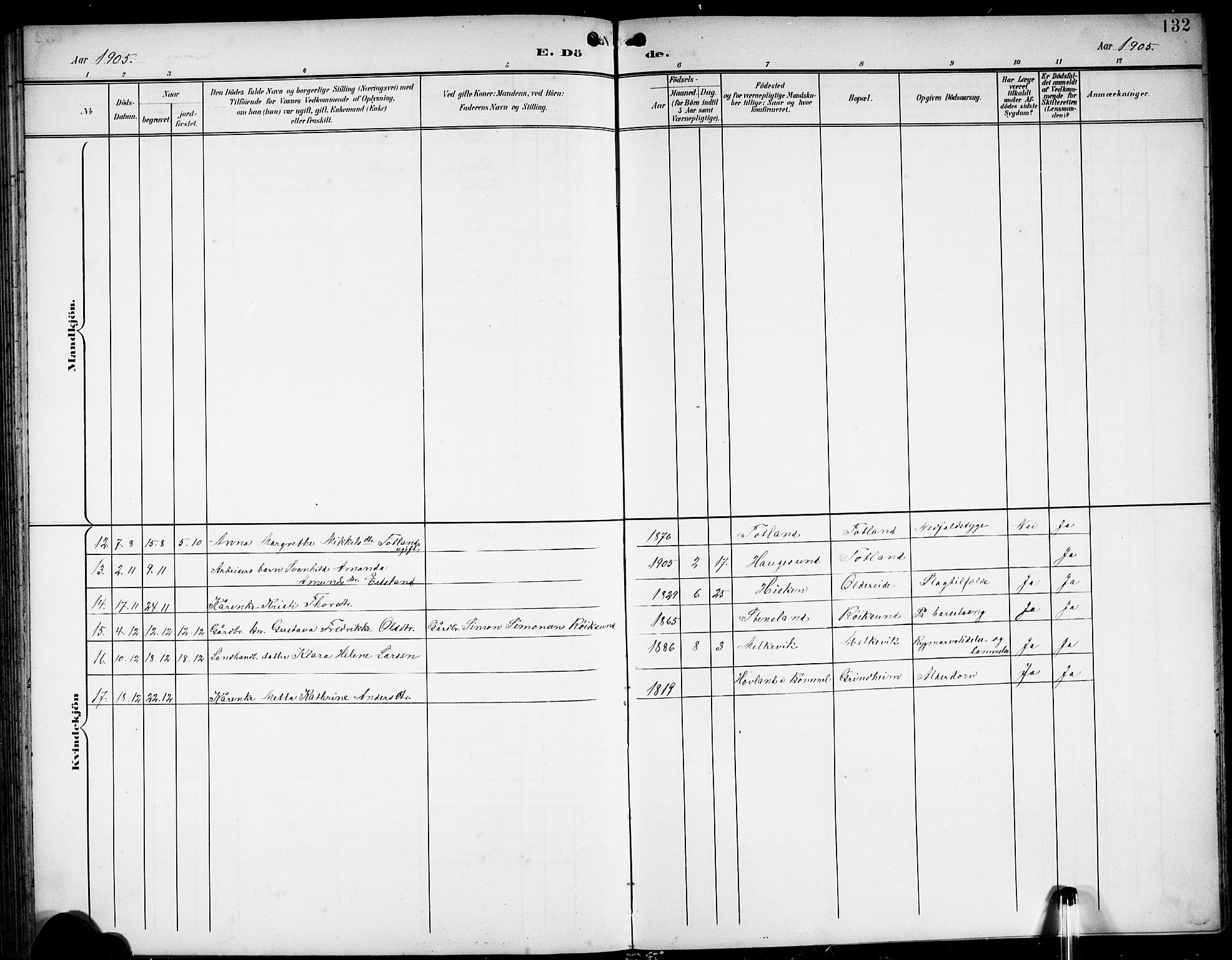 Finnås sokneprestembete, SAB/A-99925/H/Ha/Hab/Haba/L0004: Parish register (copy) no. A 4, 1901-1924, p. 132