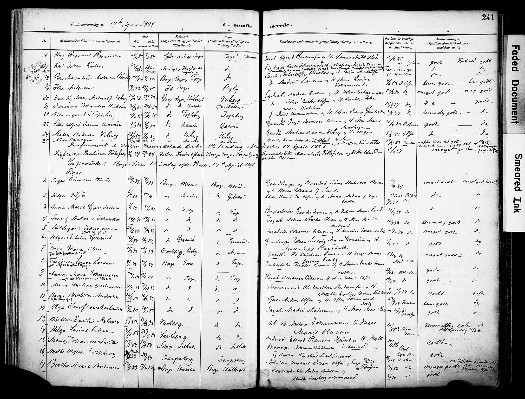 Borge prestekontor Kirkebøker, AV/SAO-A-10903/F/Fa/L0008: Parish register (official) no. I 8B, 1887-1902, p. 241