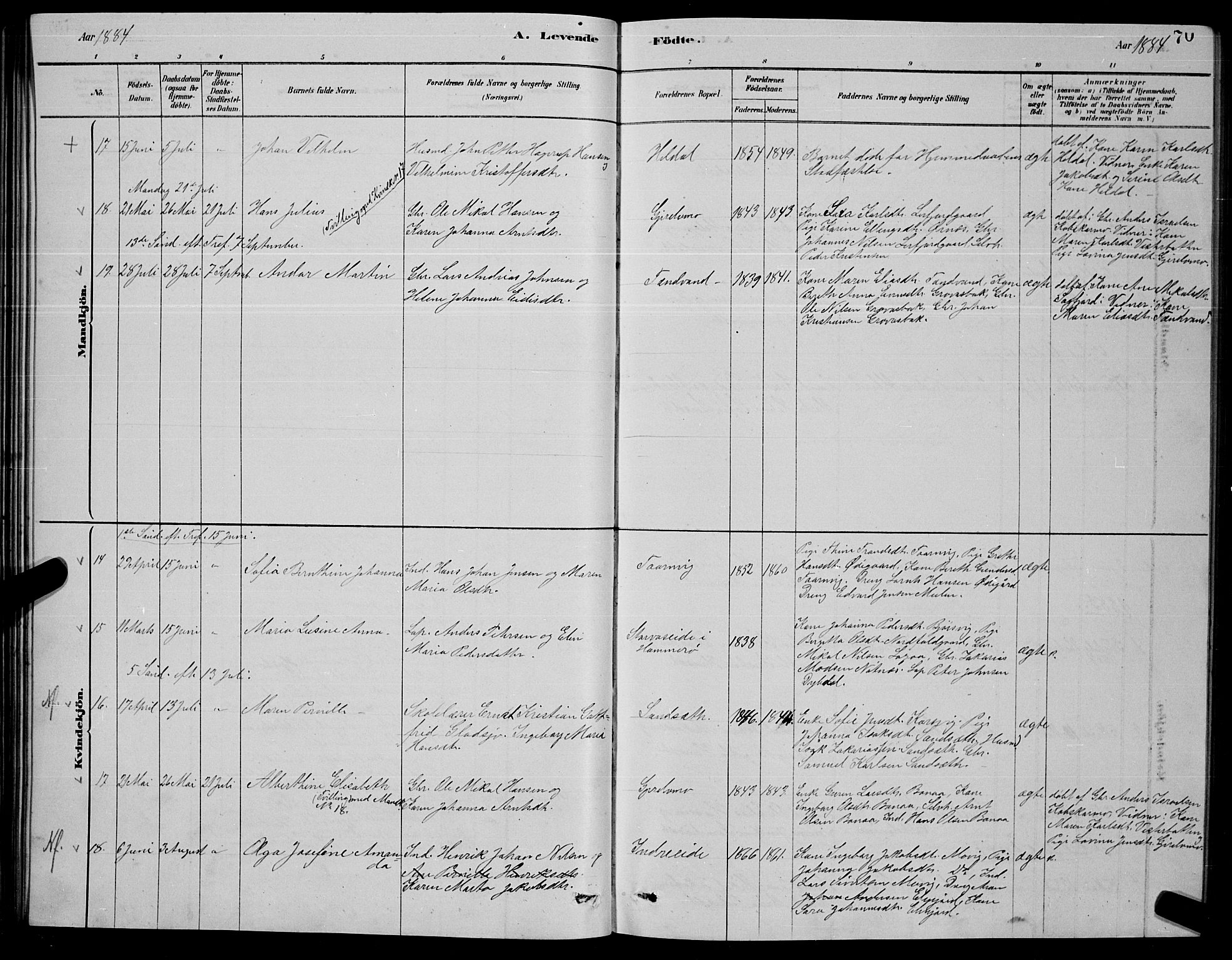 Ministerialprotokoller, klokkerbøker og fødselsregistre - Nordland, AV/SAT-A-1459/853/L0776: Parish register (copy) no. 853C04, 1878-1889, p. 70