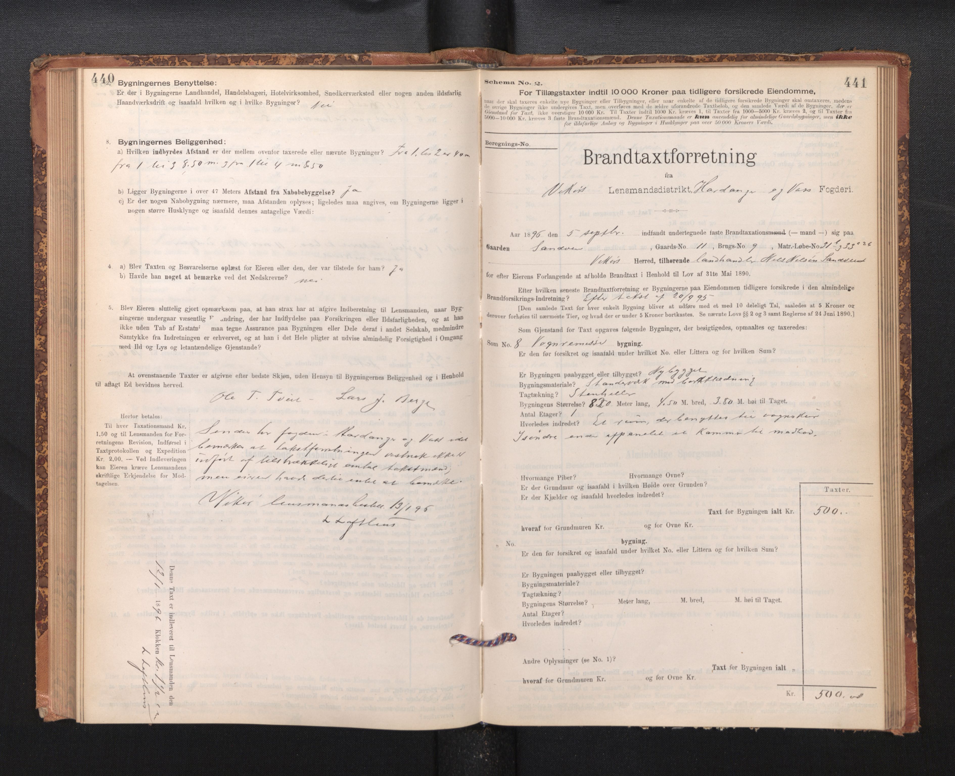 Lensmannen i Kvam, SAB/A-33201/0012/L0005: Branntakstprotokoll, skjematakst, 1894-1913, p. 440-441