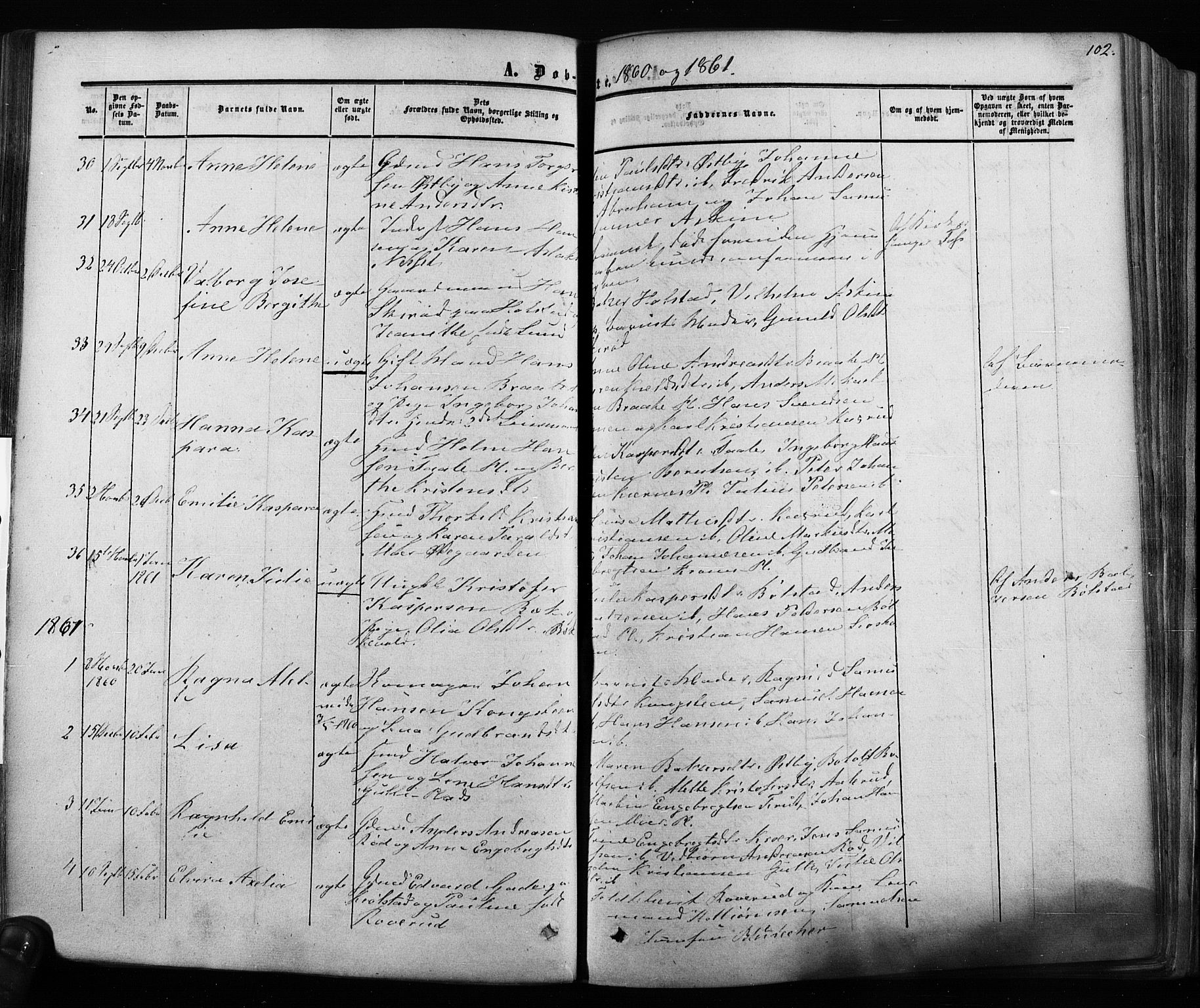 Ås prestekontor Kirkebøker, AV/SAO-A-10894/F/Fa/L0007: Parish register (official) no. I 7, 1854-1870, p. 102