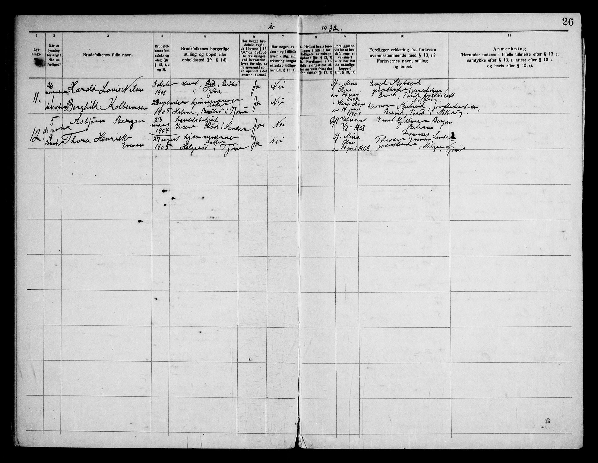 Tjøme kirkebøker, AV/SAKO-A-328/H/Ha/L0002: Banns register no. I 2, 1919-1962, p. 26