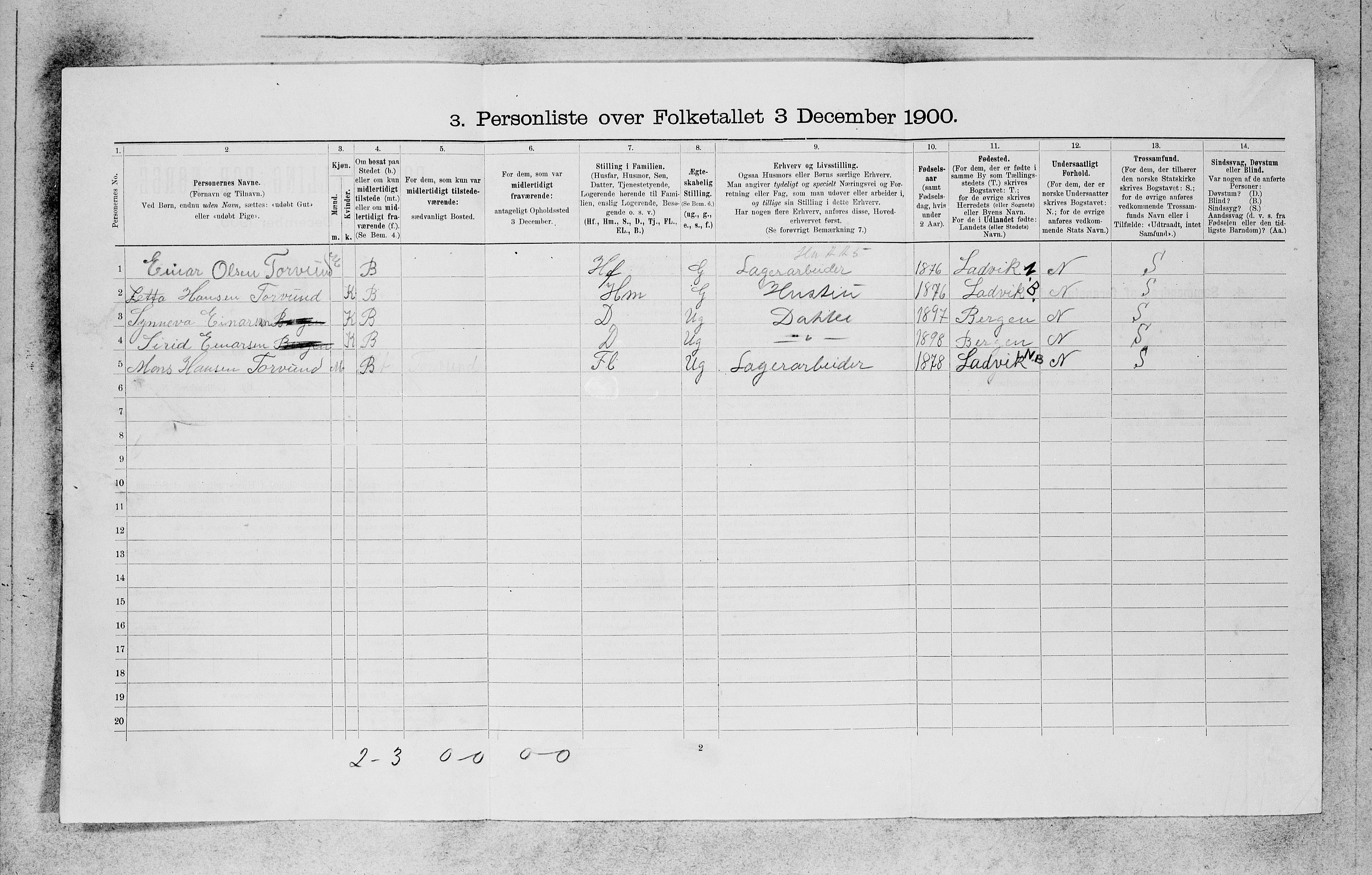 SAB, 1900 census for Bergen, 1900, p. 11356