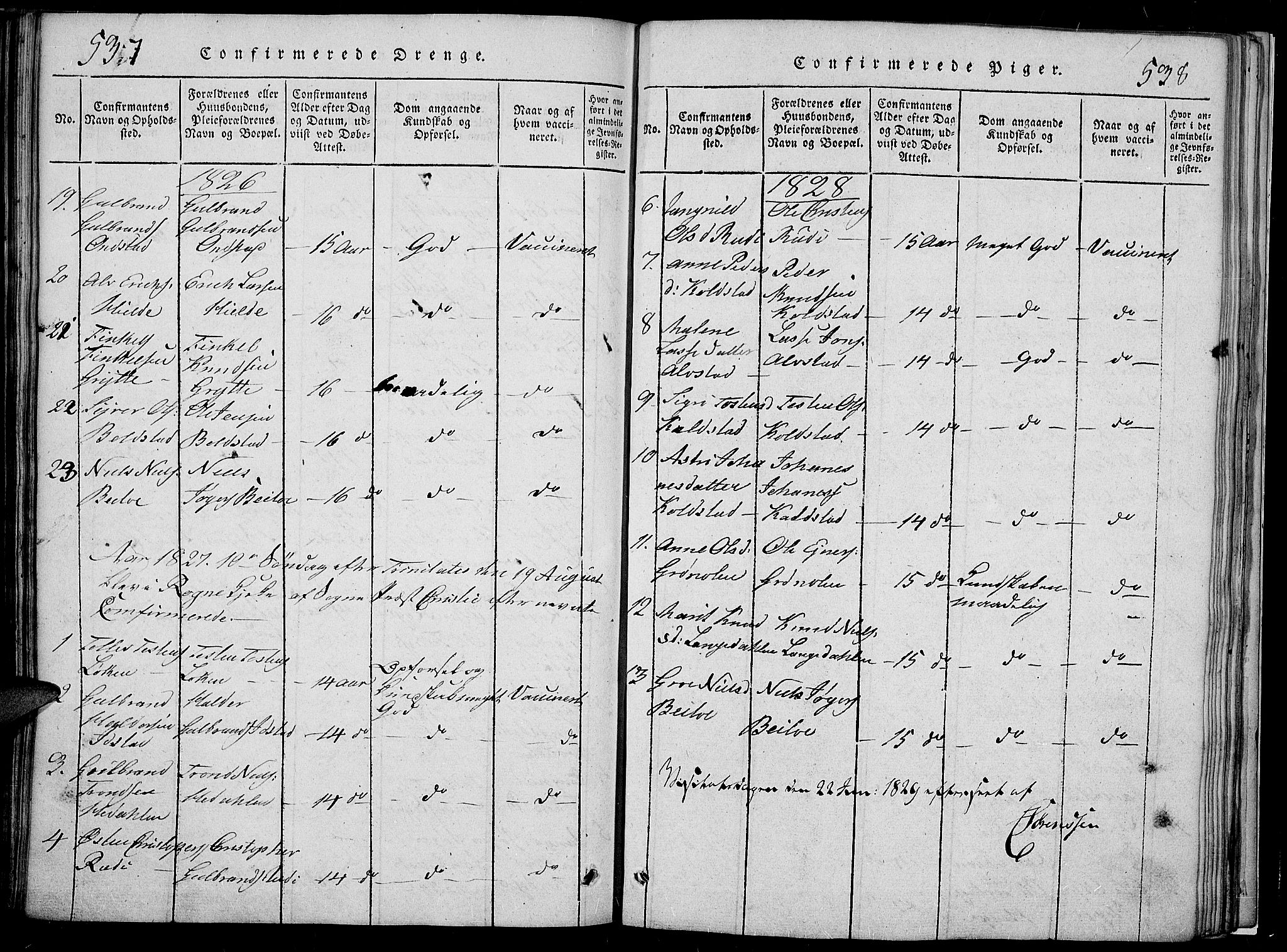 Slidre prestekontor, SAH/PREST-134/H/Ha/Hab/L0002: Parish register (copy) no. 2, 1814-1839, p. 537-538