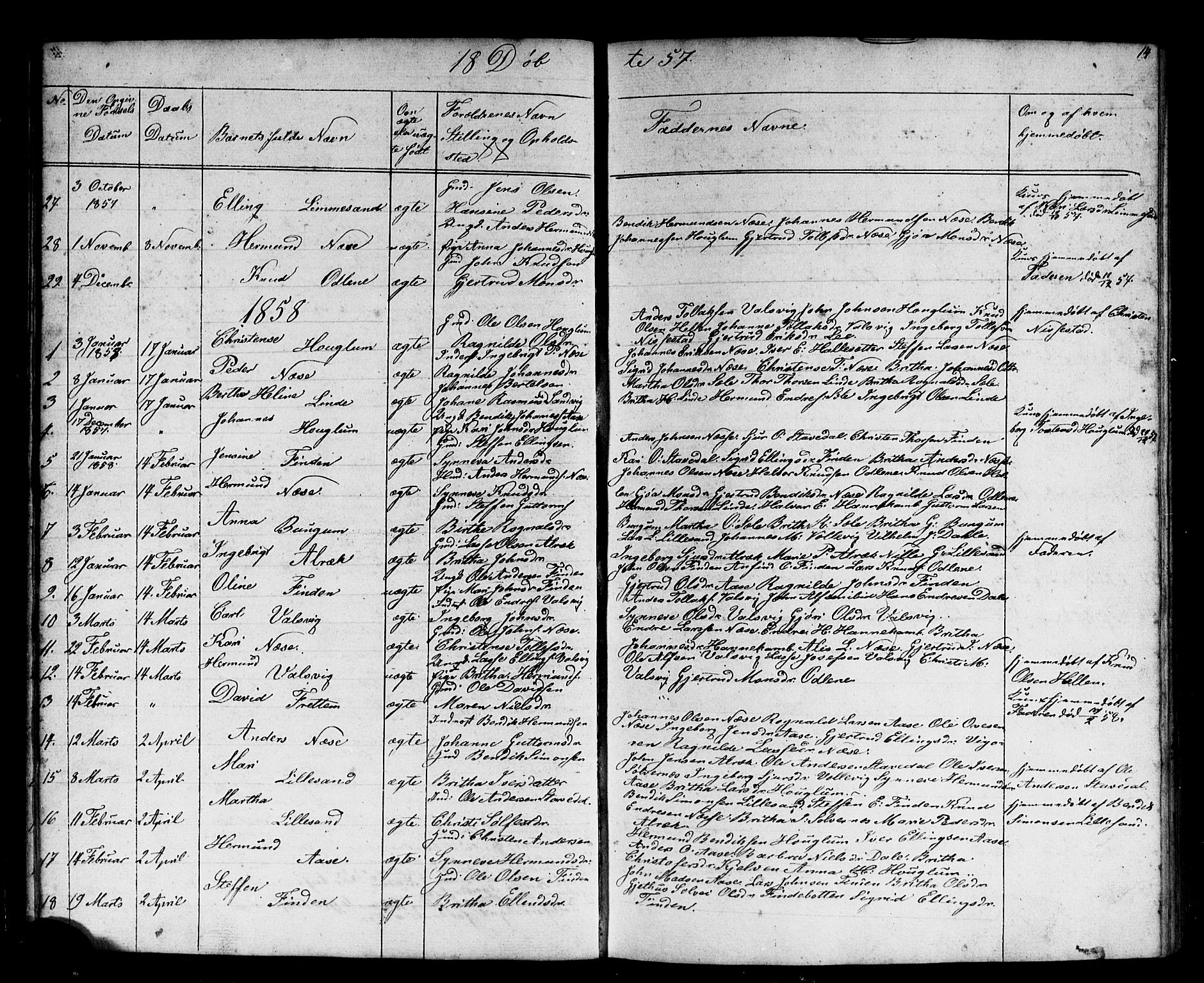 Vik sokneprestembete, SAB/A-81501: Parish register (copy) no. B 1, 1847-1877, p. 14