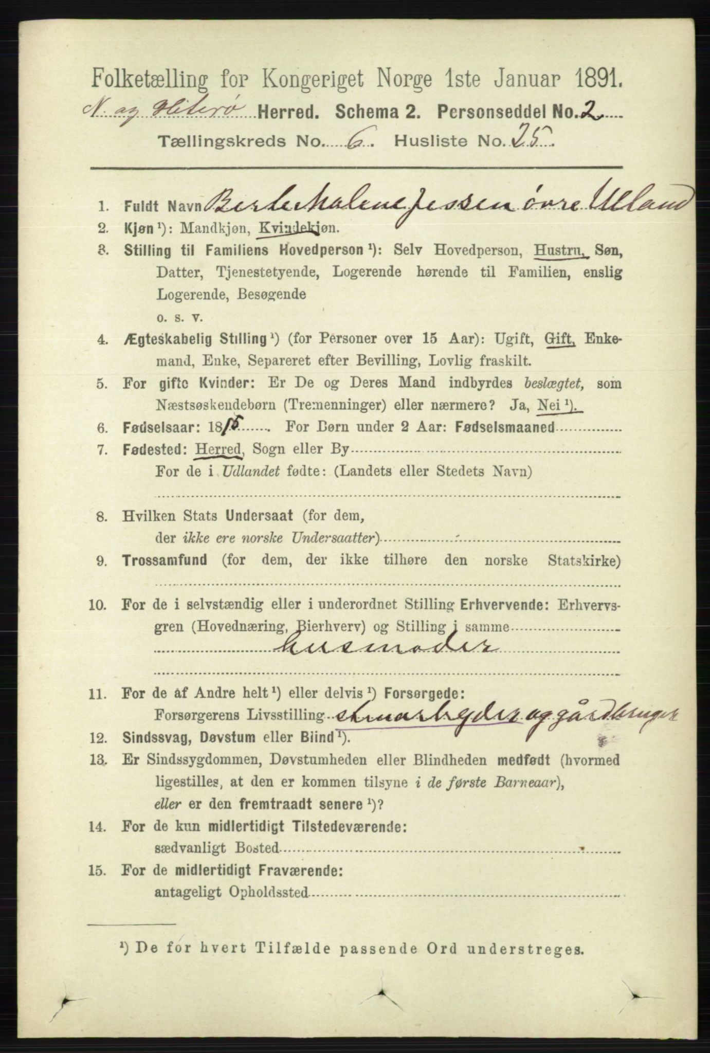 RA, 1891 census for 1043 Hidra og Nes, 1891, p. 2385