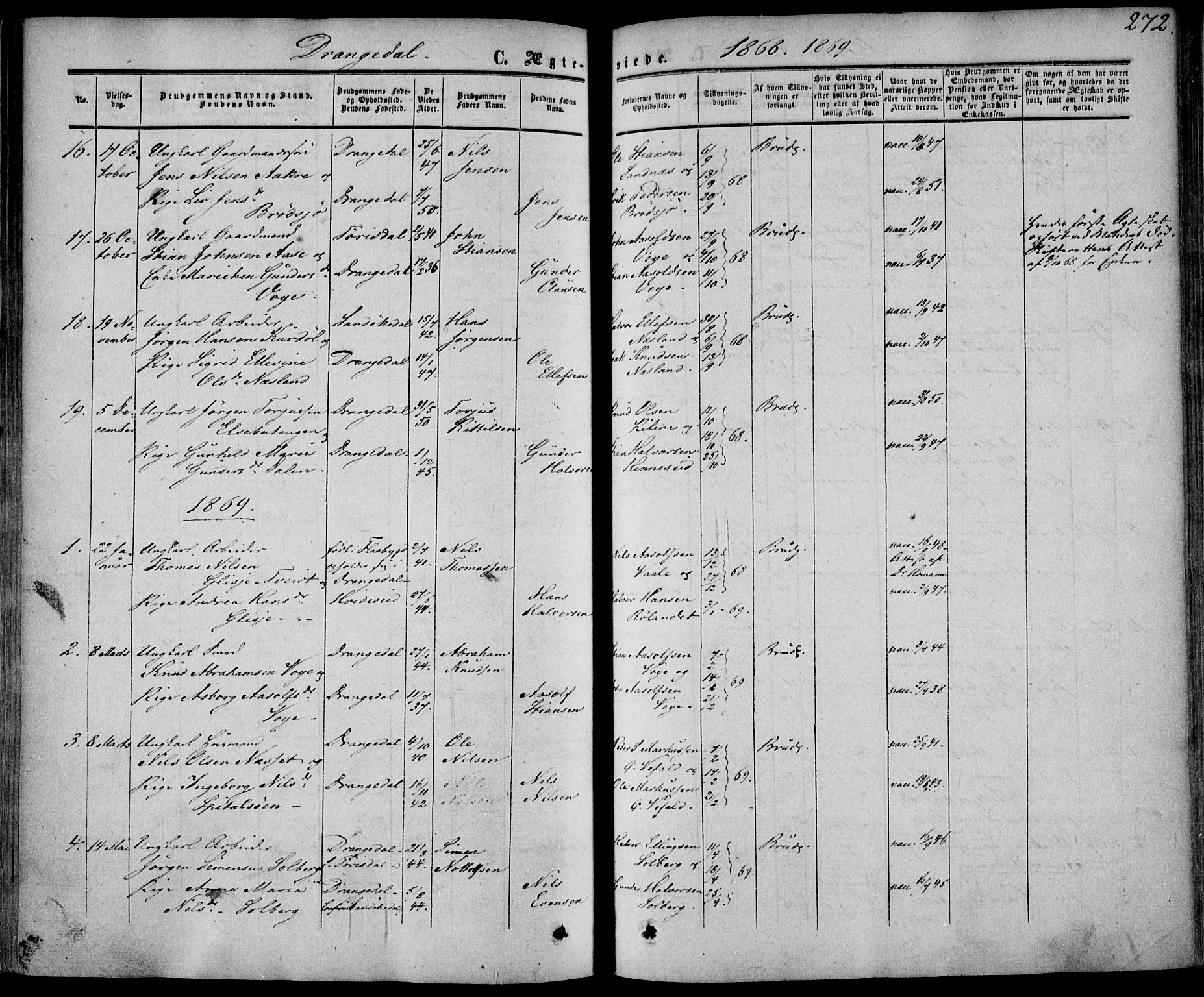 Drangedal kirkebøker, SAKO/A-258/F/Fa/L0008: Parish register (official) no. 8, 1857-1871, p. 272