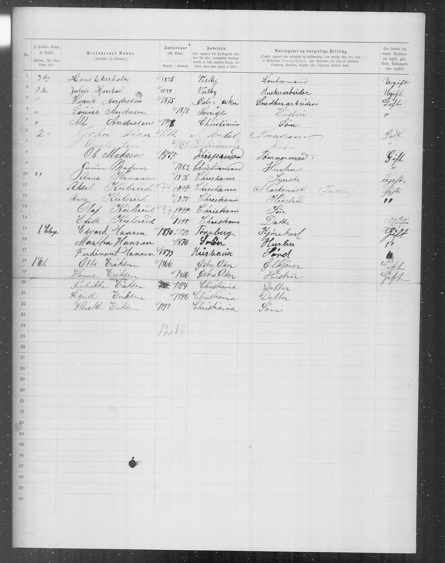 OBA, Municipal Census 1899 for Kristiania, 1899, p. 7167