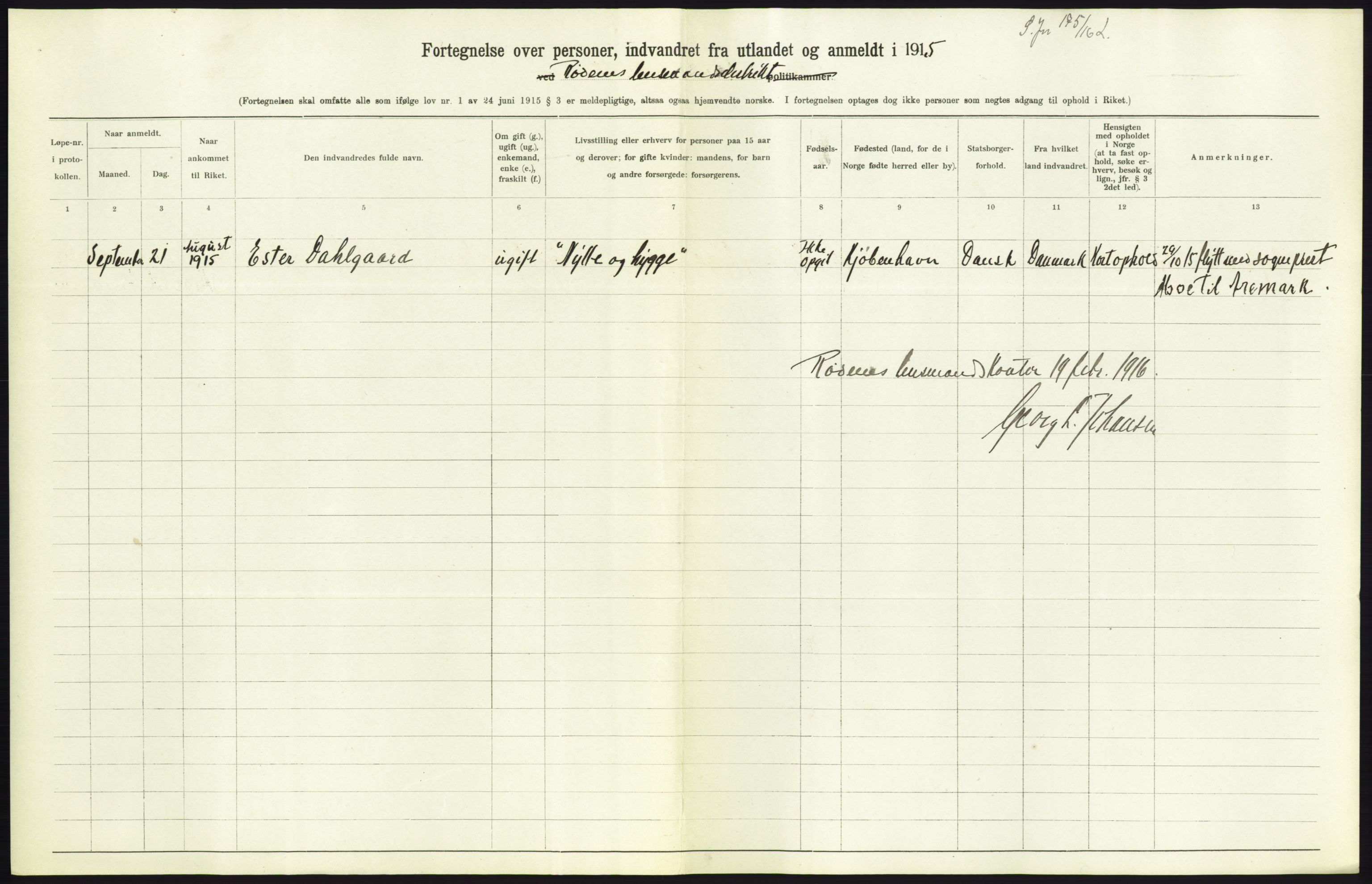 Statistisk sentralbyrå, Sosioøkonomiske emner, Folketellinger, boliger og boforhold, AV/RA-S-2231/F/Fa/L0001: Innvandring. Navn/fylkesvis, 1915, p. 221