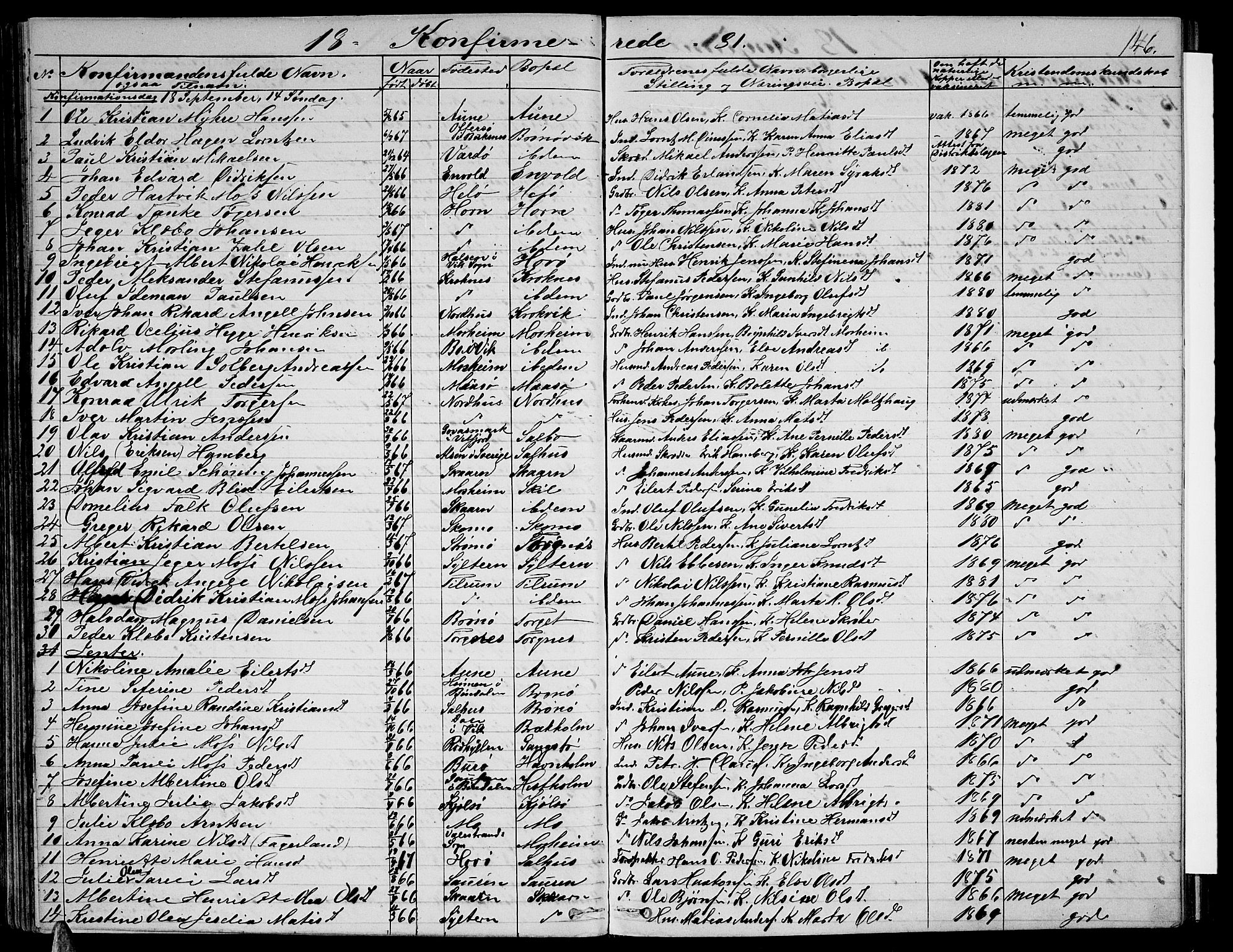 Ministerialprotokoller, klokkerbøker og fødselsregistre - Nordland, SAT/A-1459/813/L0212: Parish register (copy) no. 813C04, 1864-1886, p. 146