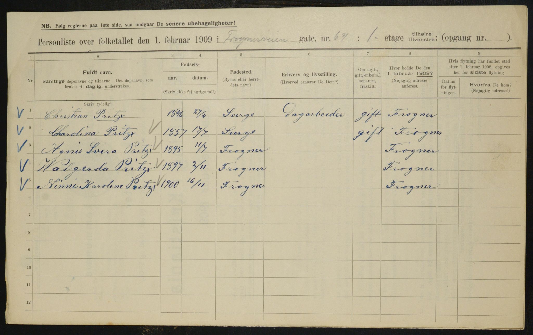 OBA, Municipal Census 1909 for Kristiania, 1909, p. 25433