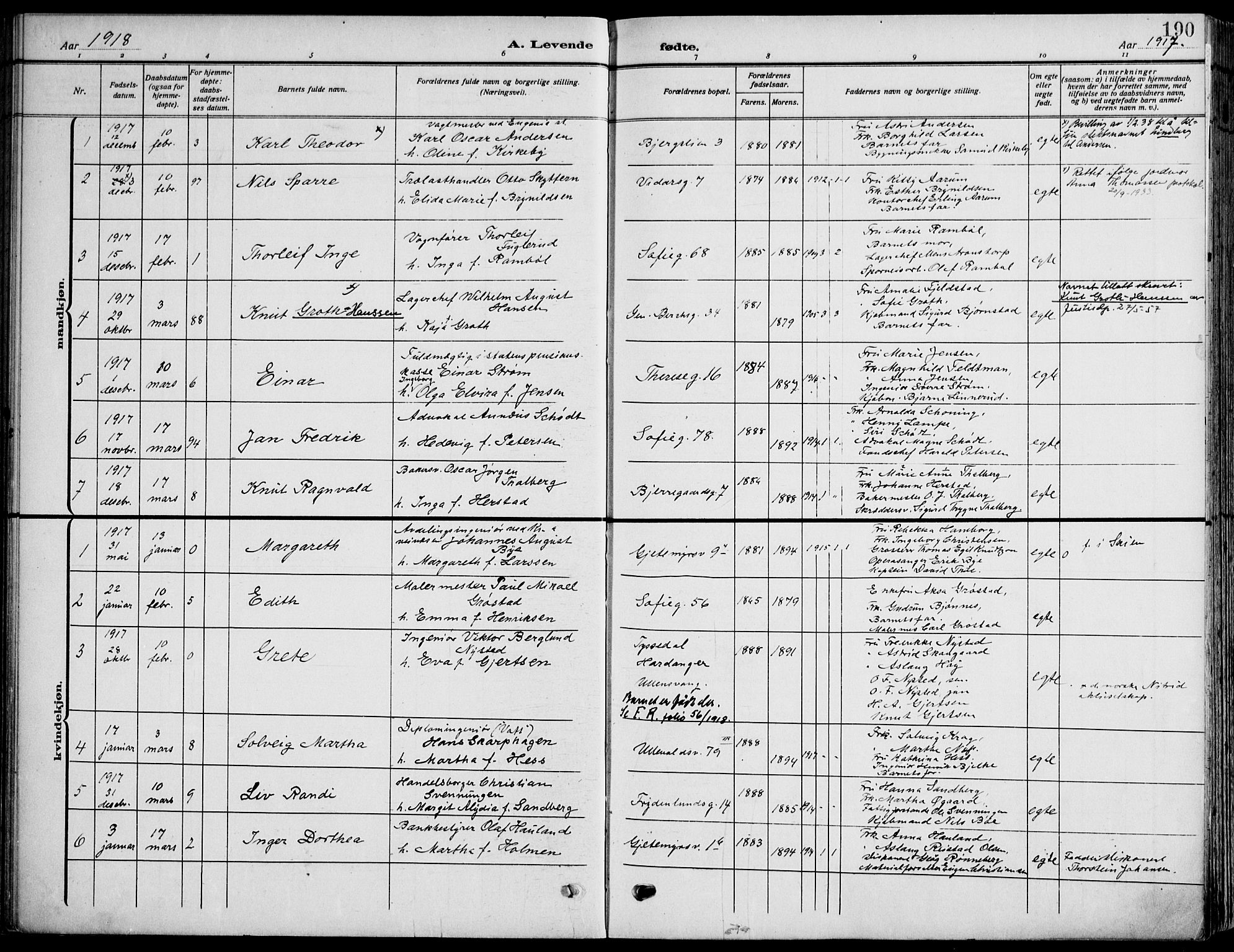 Gamle Aker prestekontor Kirkebøker, SAO/A-10617a/F/L0014: Parish register (official) no. 14, 1909-1924, p. 190