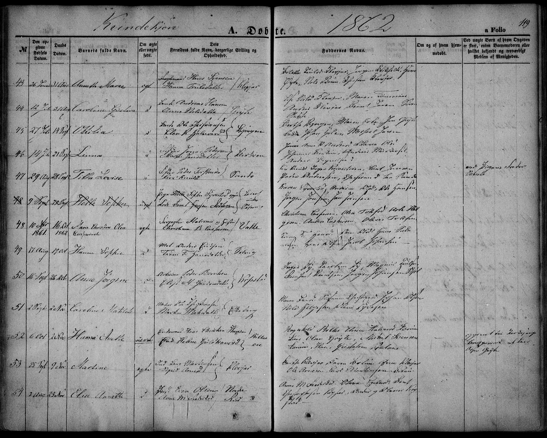 Sande Kirkebøker, SAKO/A-53/F/Fa/L0004: Parish register (official) no. 4, 1847-1864, p. 119