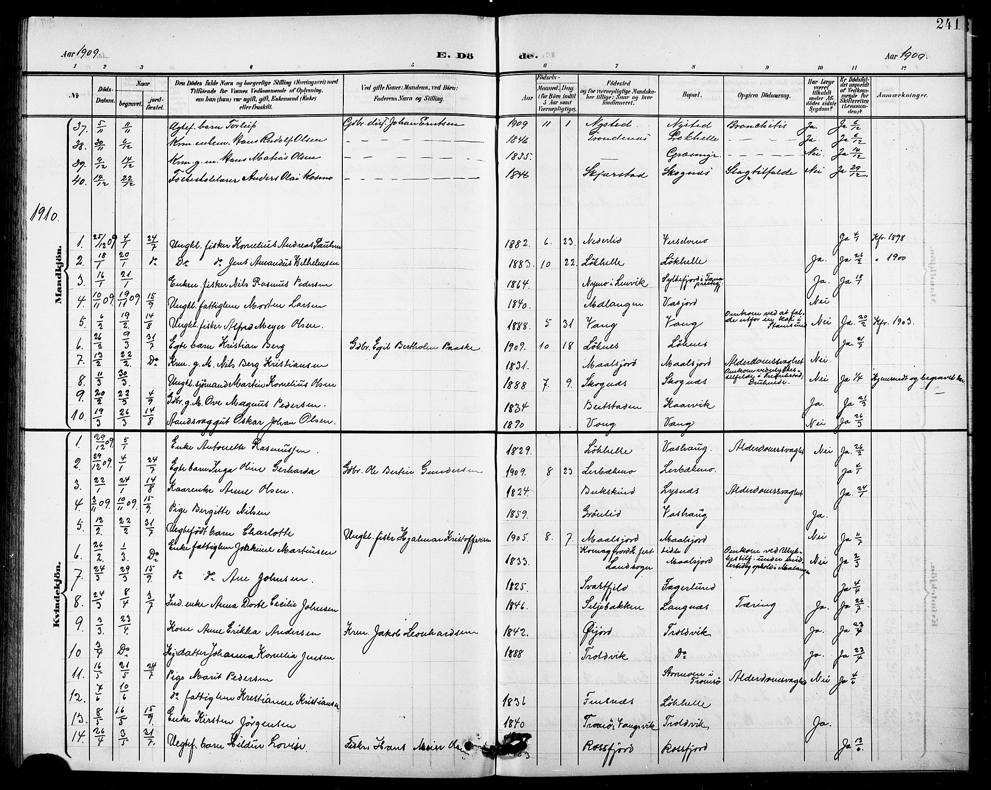 Lenvik sokneprestembete, SATØ/S-1310/H/Ha/Hab/L0008klokker: Parish register (copy) no. 8, 1899-1911, p. 241
