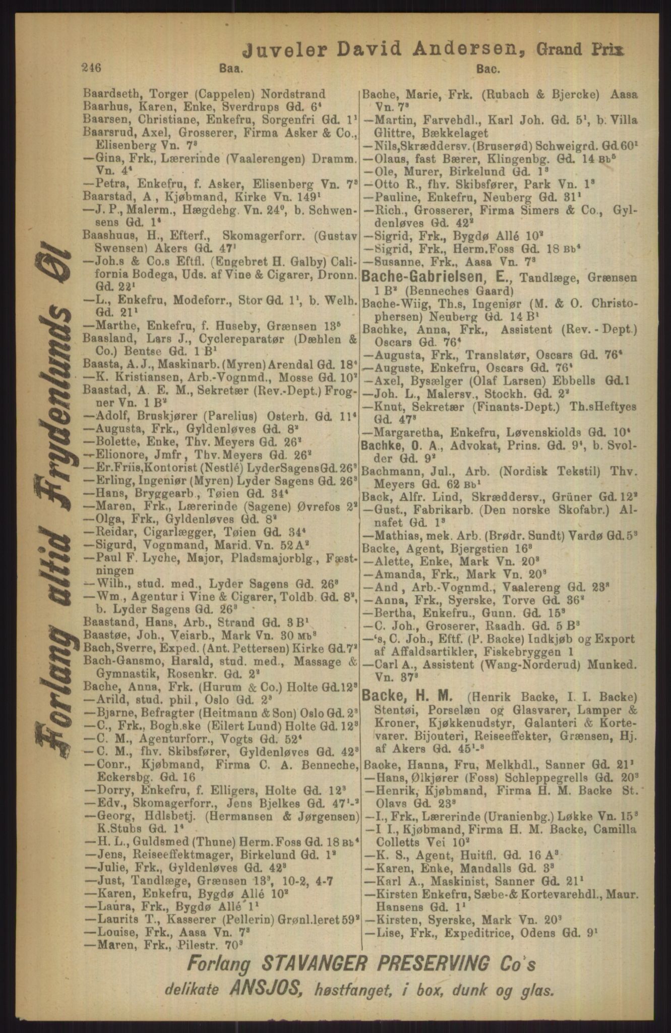 Kristiania/Oslo adressebok, PUBL/-, 1911, p. 246