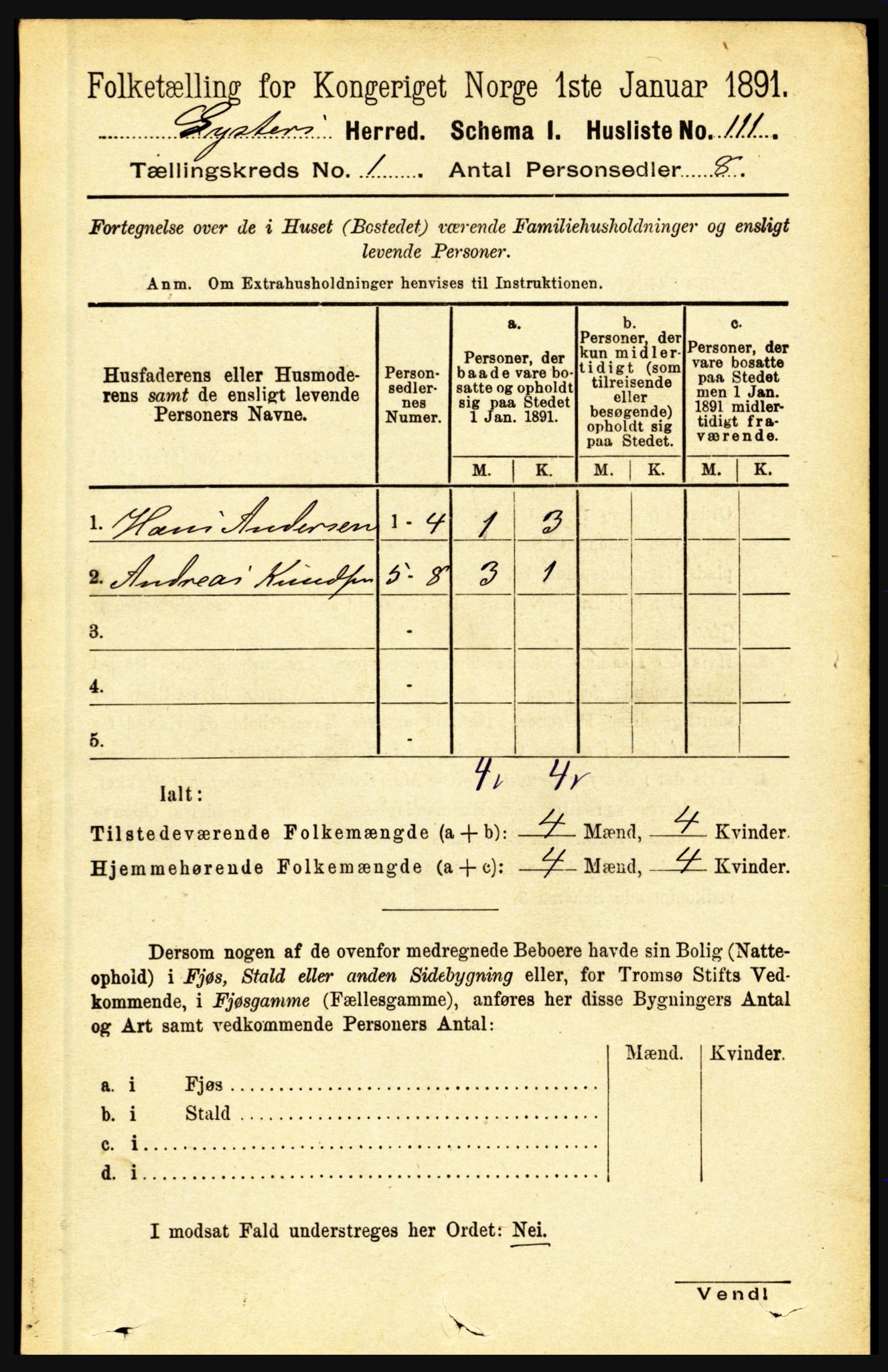 RA, 1891 census for 1426 Luster, 1891, p. 145