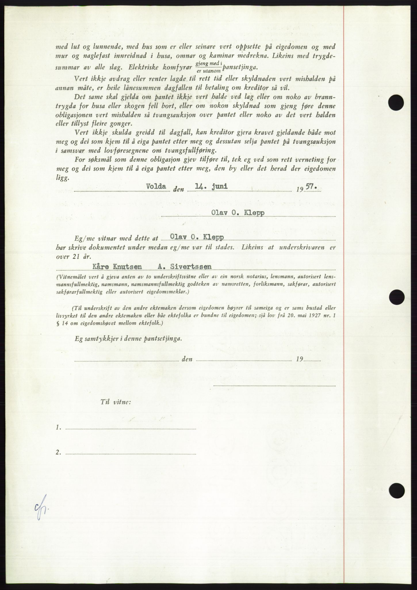 Søre Sunnmøre sorenskriveri, AV/SAT-A-4122/1/2/2C/L0130: Mortgage book no. 18B, 1957-1958, Diary no: : 2490/1957