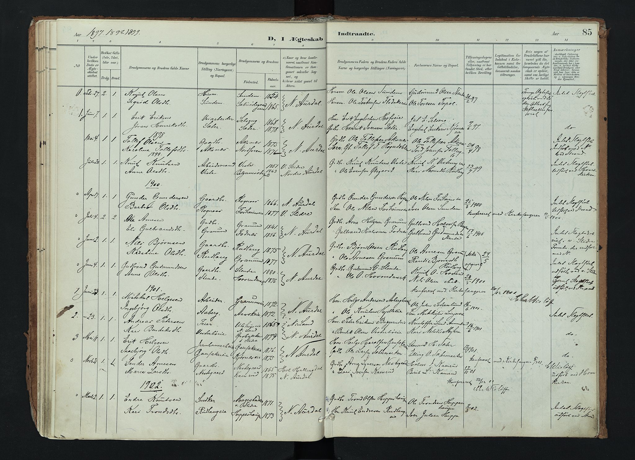 Nord-Aurdal prestekontor, SAH/PREST-132/H/Ha/Haa/L0017: Parish register (official) no. 17, 1897-1926, p. 85
