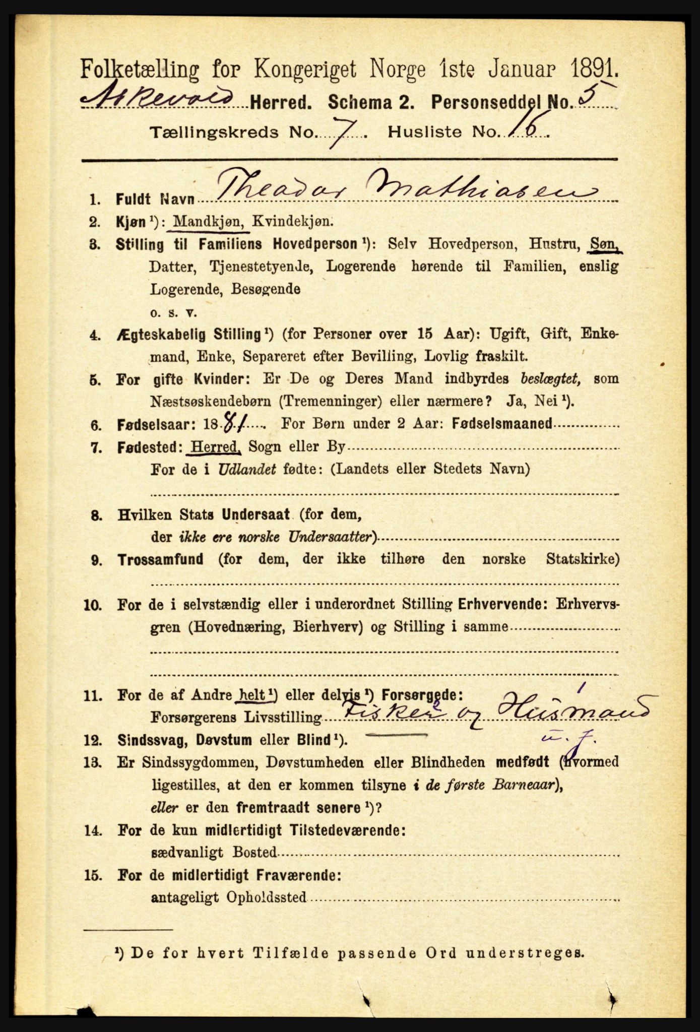 RA, 1891 census for 1428 Askvoll, 1891, p. 1997