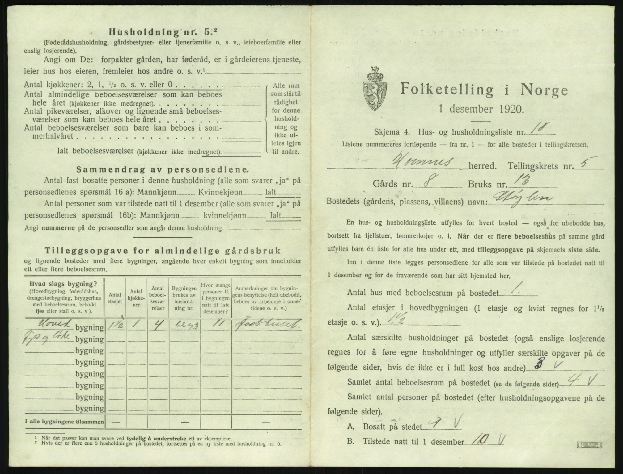 SAK, 1920 census for Hornnes, 1920, p. 237