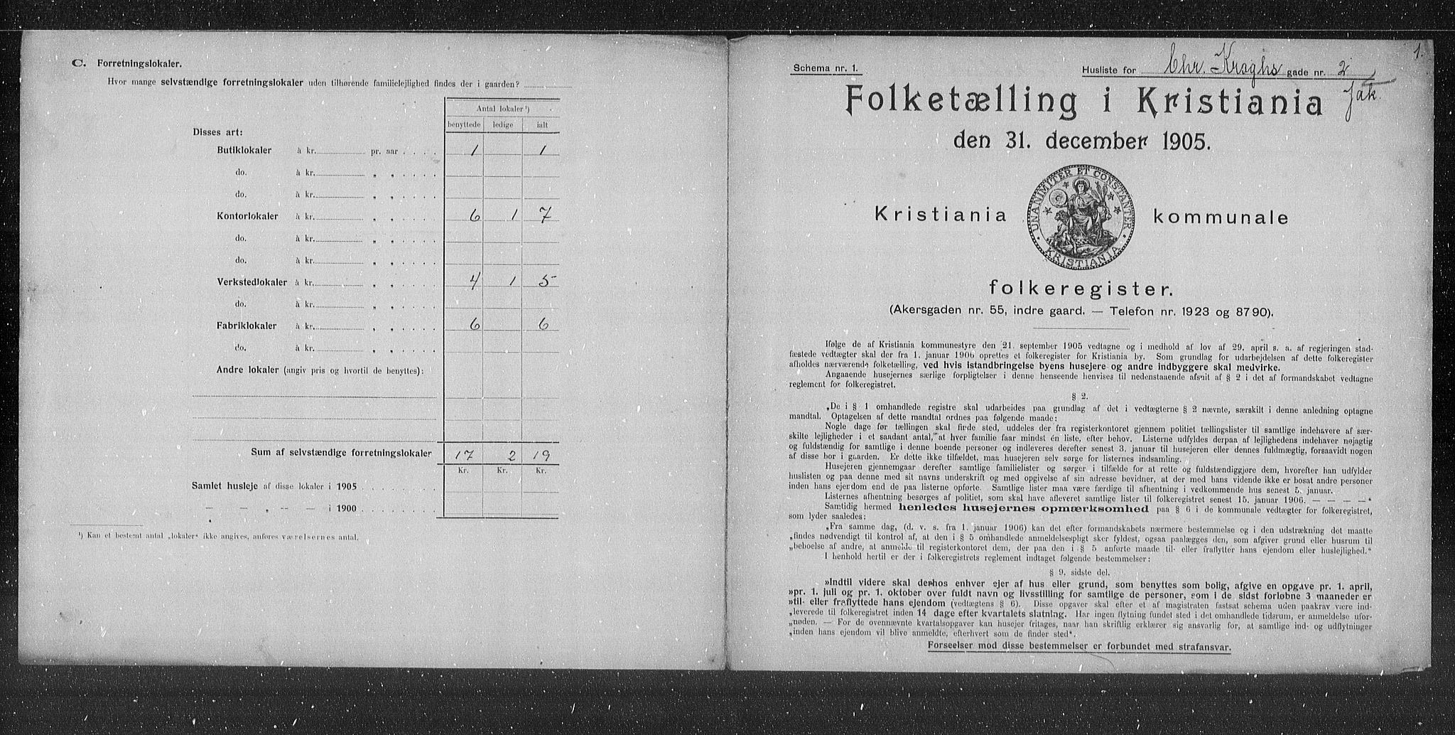 OBA, Municipal Census 1905 for Kristiania, 1905, p. 6155