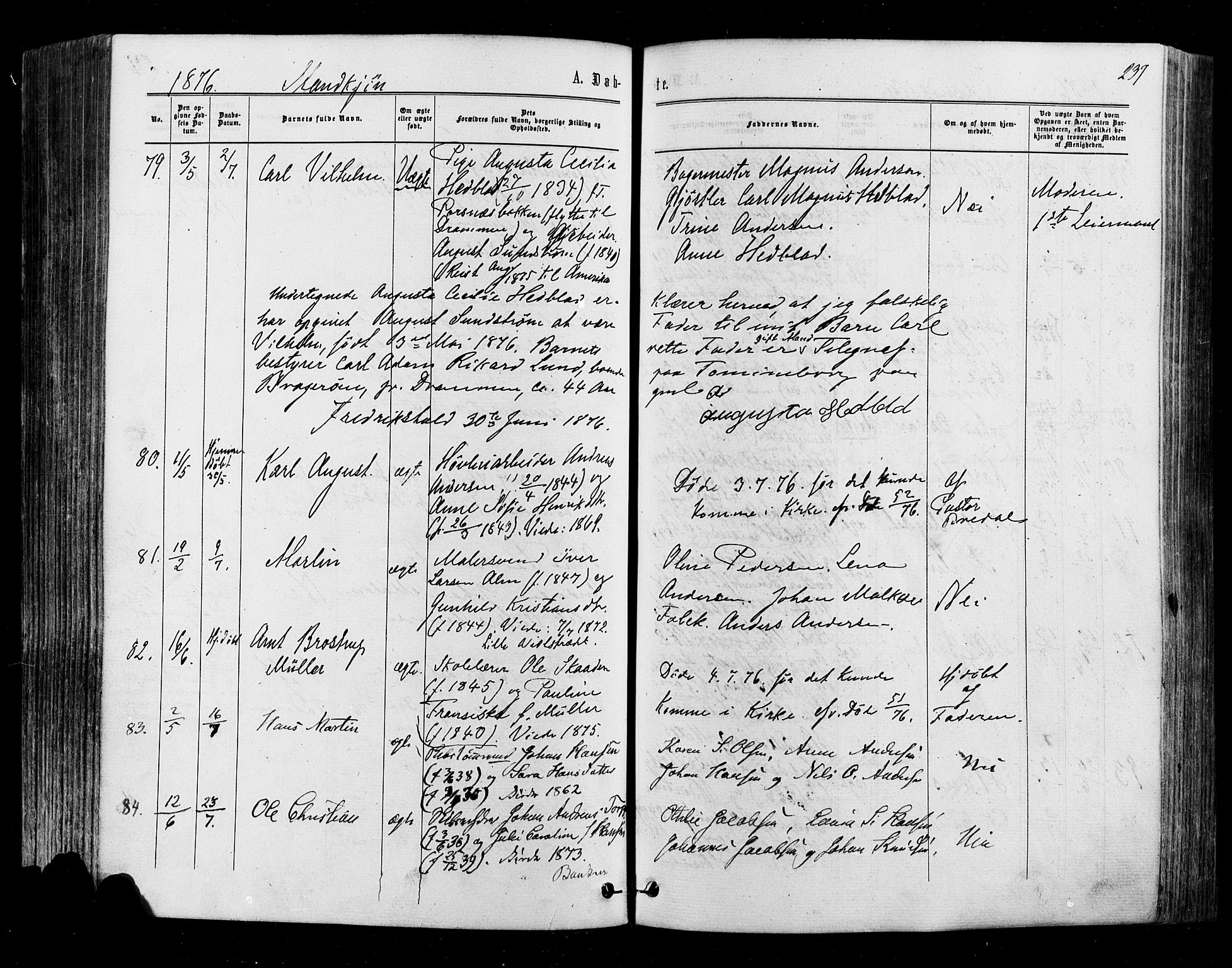 Halden prestekontor Kirkebøker, AV/SAO-A-10909/F/Fa/L0009: Parish register (official) no. I 9, 1866-1877, p. 237