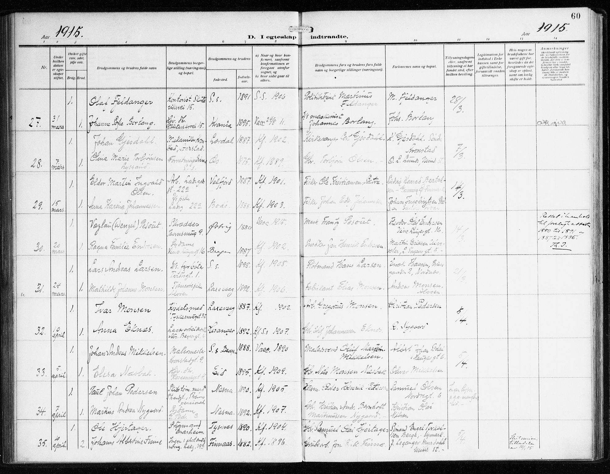 Sandviken Sokneprestembete, AV/SAB-A-77601/H/Ha/L0015: Parish register (official) no. D 2, 1911-1923, p. 60