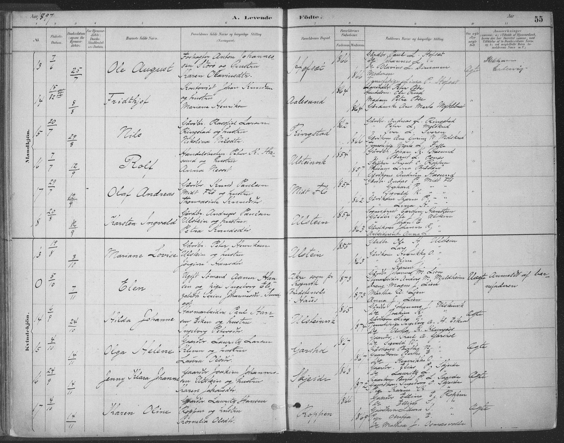 Ministerialprotokoller, klokkerbøker og fødselsregistre - Møre og Romsdal, AV/SAT-A-1454/509/L0106: Parish register (official) no. 509A04, 1883-1922, p. 55