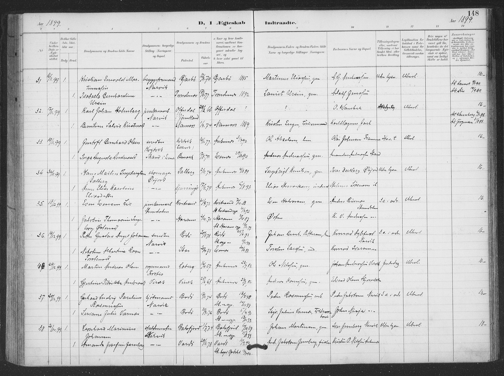 Ministerialprotokoller, klokkerbøker og fødselsregistre - Nordland, SAT/A-1459/866/L0939: Parish register (official) no. 866A02, 1894-1906, p. 148