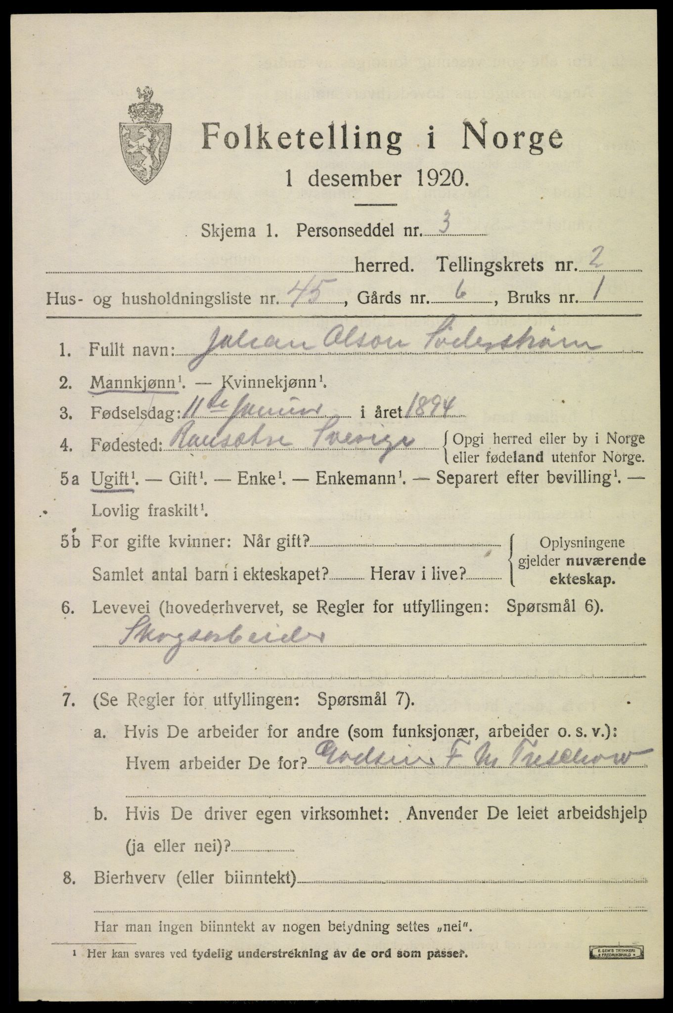 SAKO, 1920 census for Siljan, 1920, p. 1447