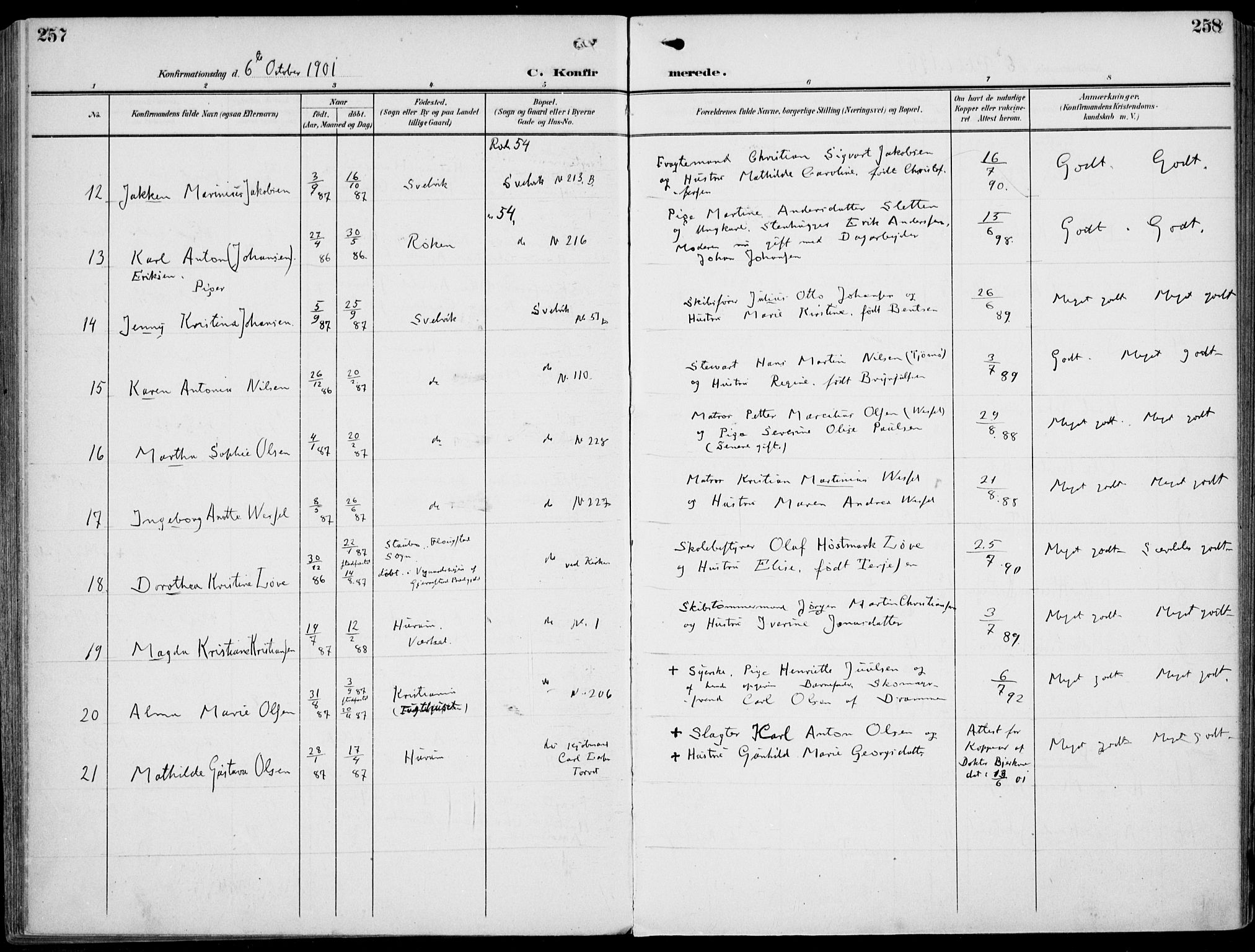 Strømm kirkebøker, AV/SAKO-A-322/F/Fb/L0002: Parish register (official) no. II 2, 1900-1919, p. 257-258