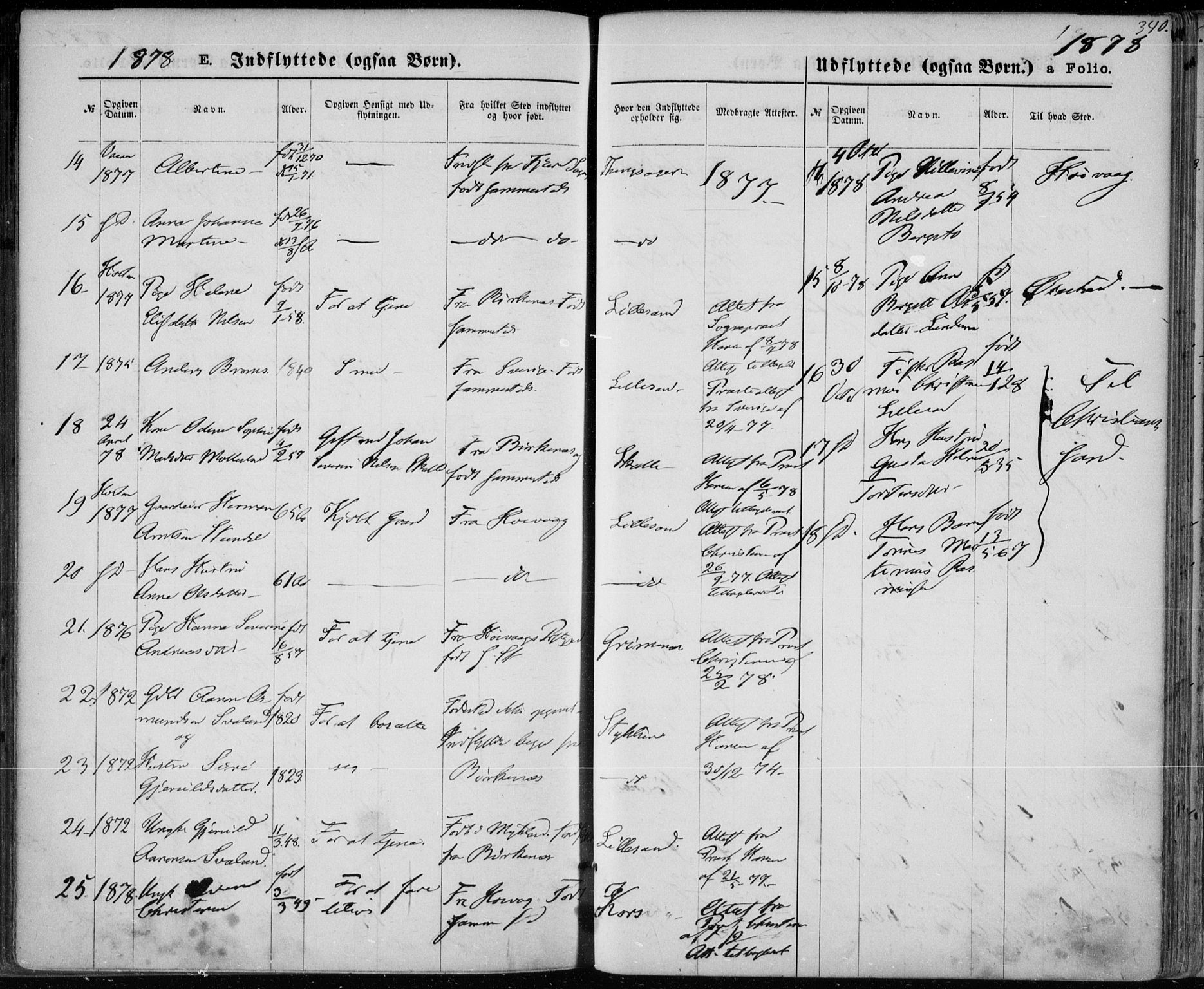 Vestre Moland sokneprestkontor, AV/SAK-1111-0046/F/Fa/Fab/L0008: Parish register (official) no. A 8, 1873-1883, p. 340