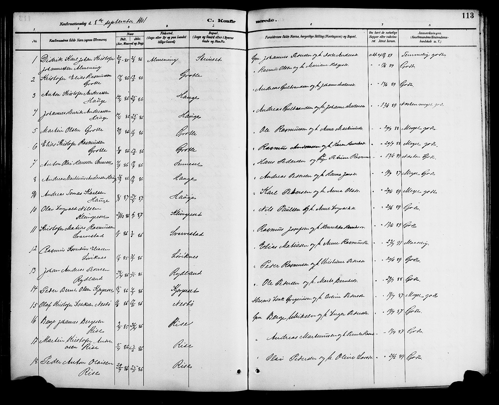 Bremanger sokneprestembete, SAB/A-82201/H/Hab/Haba/L0003: Parish register (copy) no. A 3, 1890-1908, p. 113