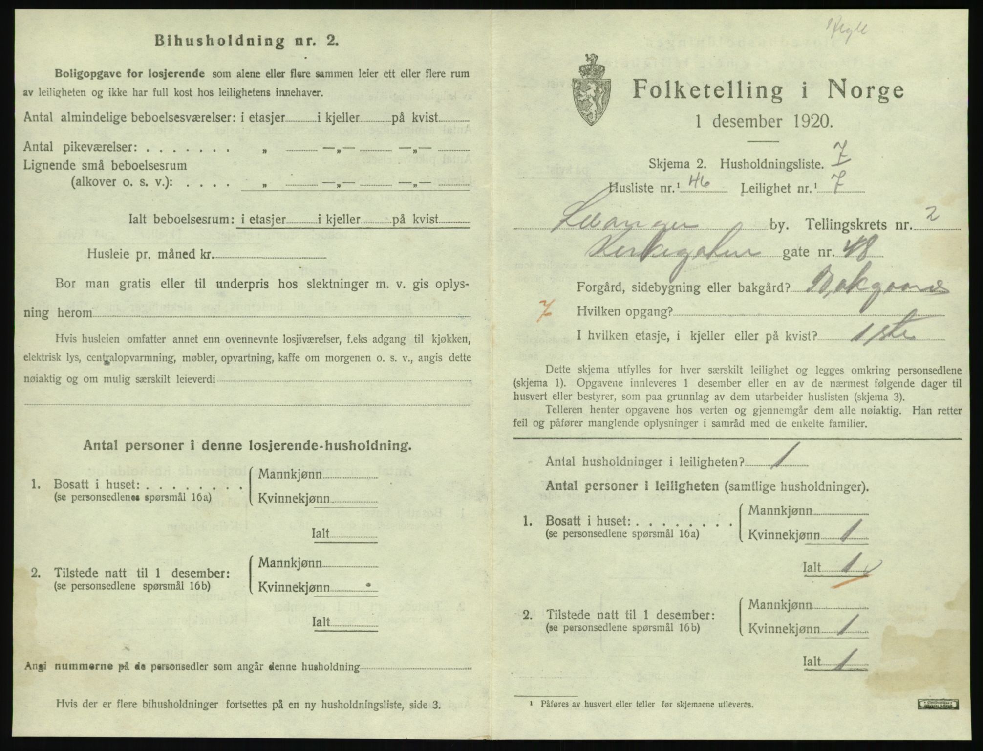 SAT, 1920 census for Levanger town, 1920, p. 1006