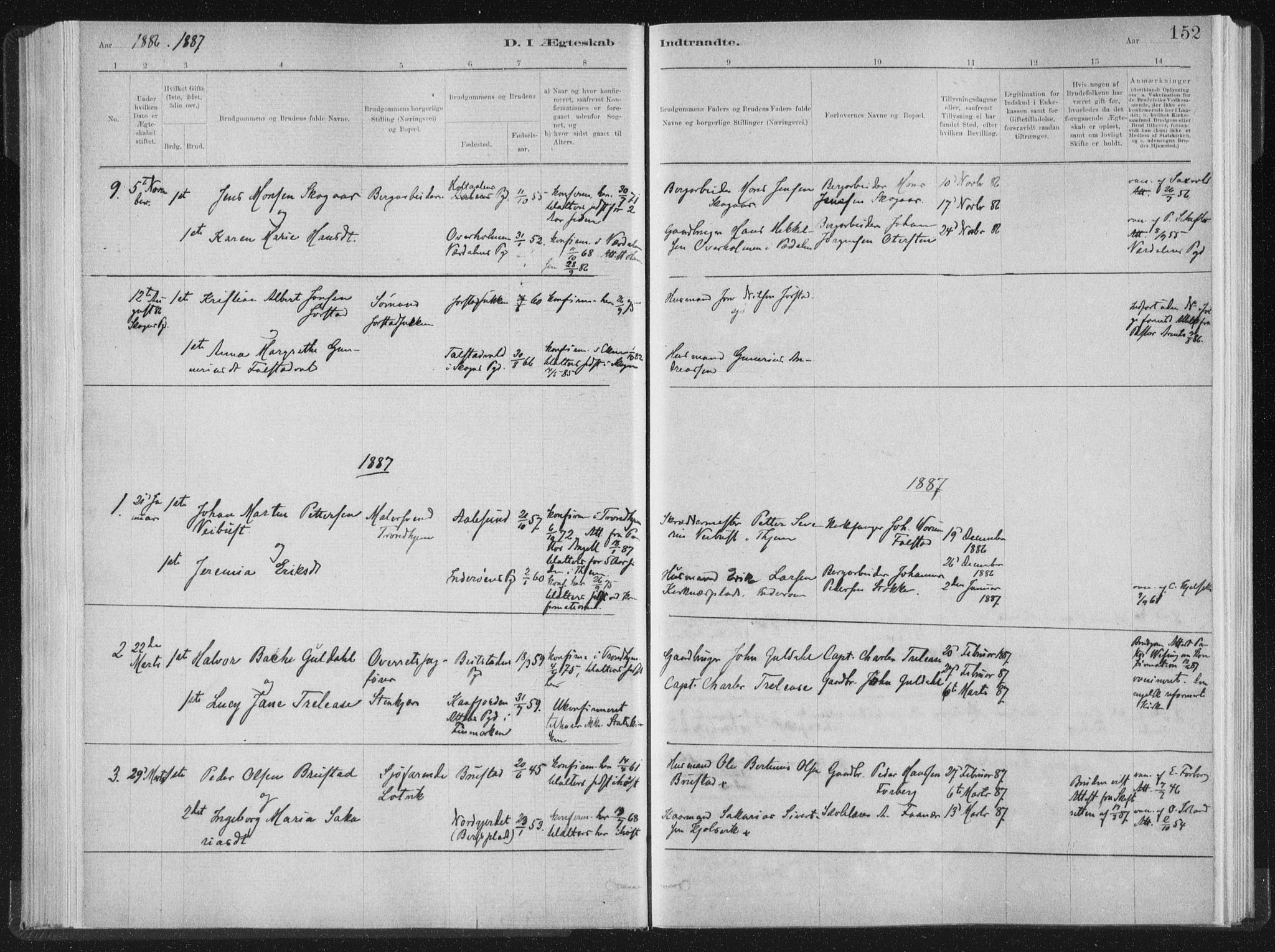 Ministerialprotokoller, klokkerbøker og fødselsregistre - Nord-Trøndelag, SAT/A-1458/722/L0220: Parish register (official) no. 722A07, 1881-1908, p. 152