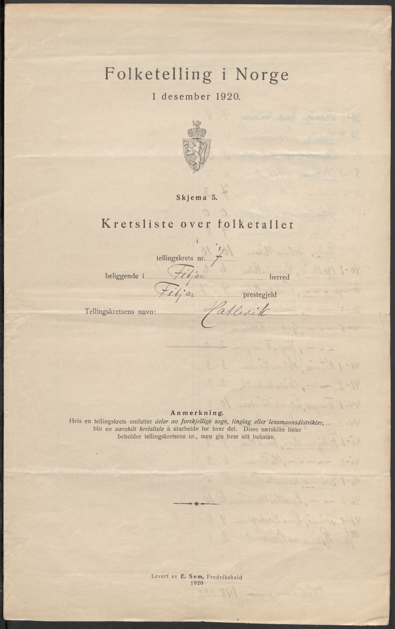 SAB, 1920 census for Fitjar, 1920, p. 23